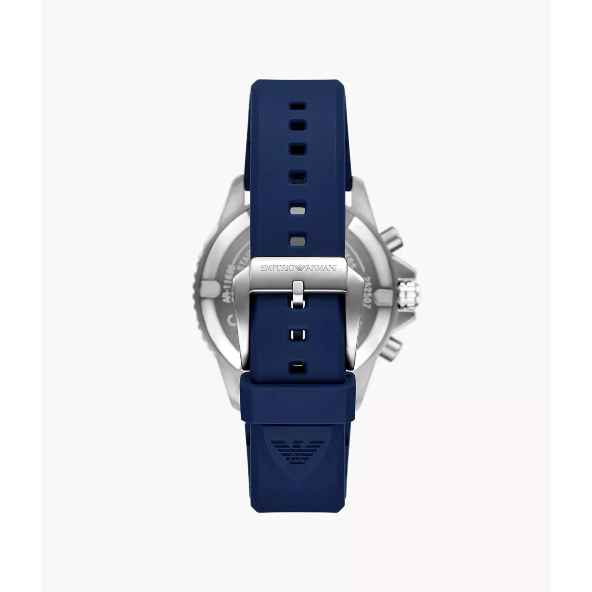 Emporio Armani World Explorer Solar Chronograph Blue Dial Silicone Strap Men's Watch AR11696