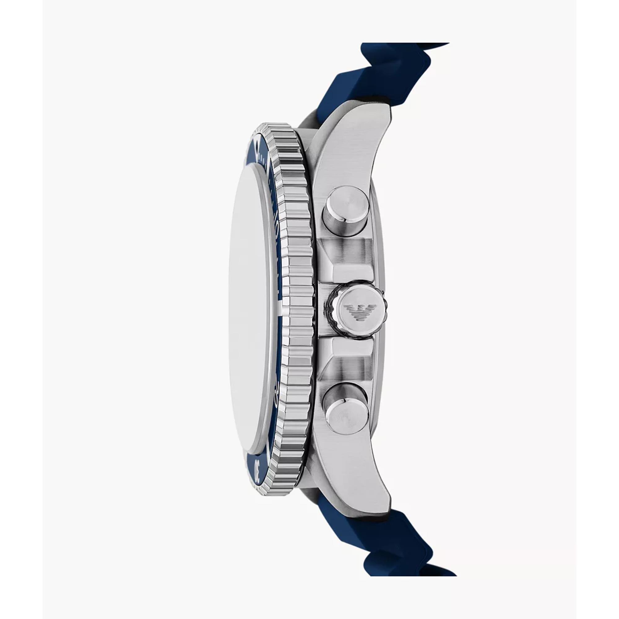 Emporio Armani World Explorer Solar Chronograph Blue Dial Silicone Strap Men's Watch AR11696