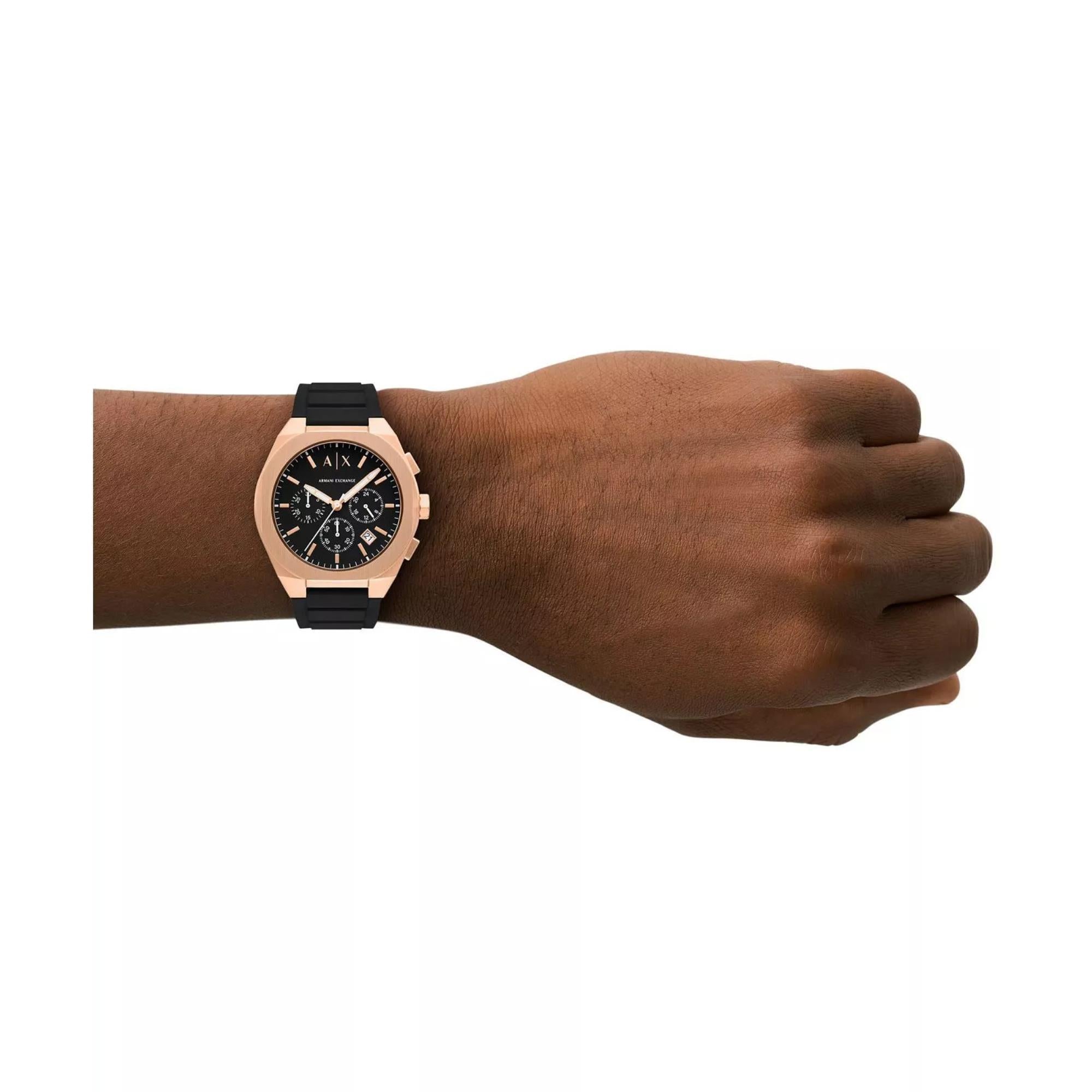 Armani Exchange Sync Chronograph Quartz Black Dial Silicone Strap Men's Watch AX4190