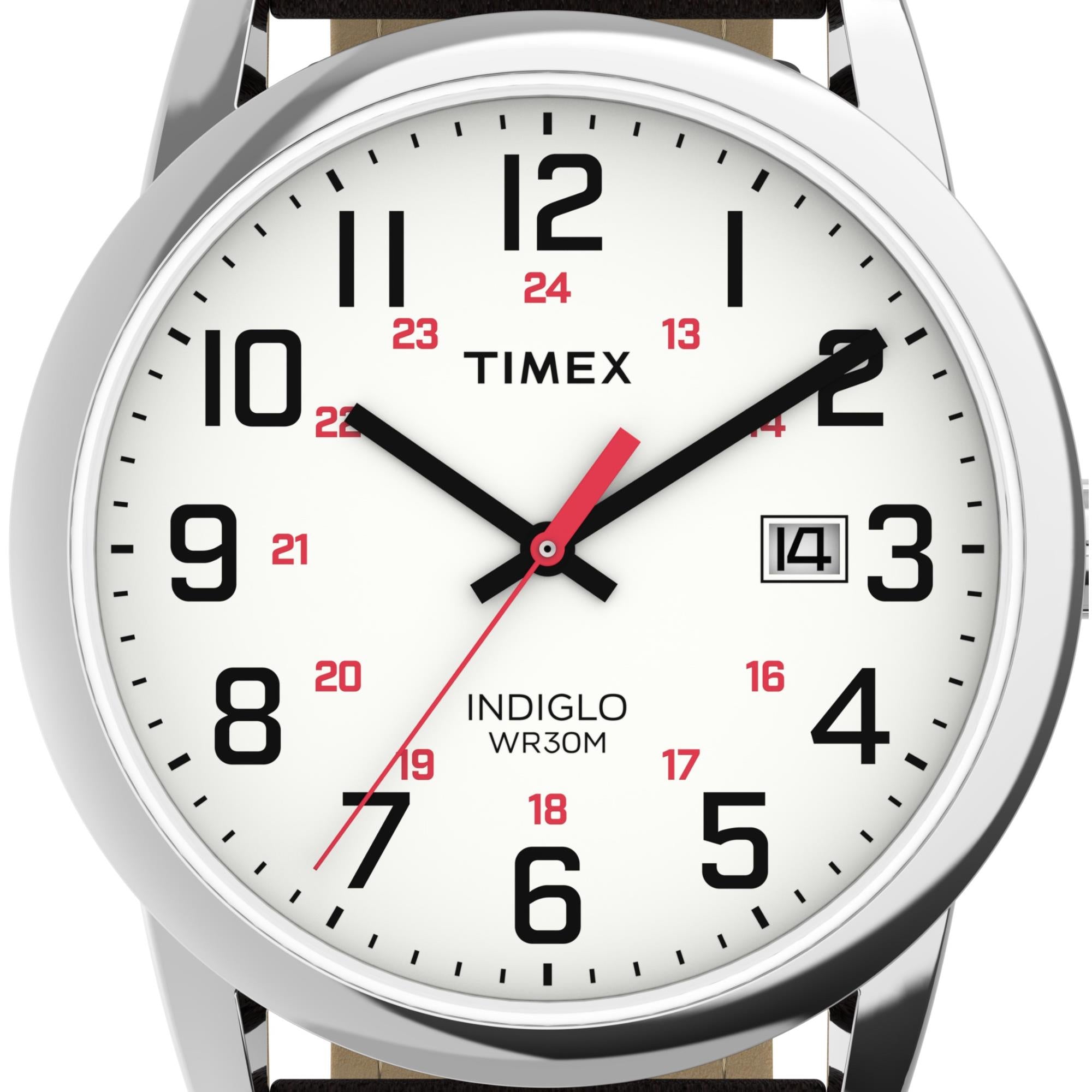 Timex Easy Reader Classic Quartz White Dial Leather Strap Men's Watch TW2Y12600