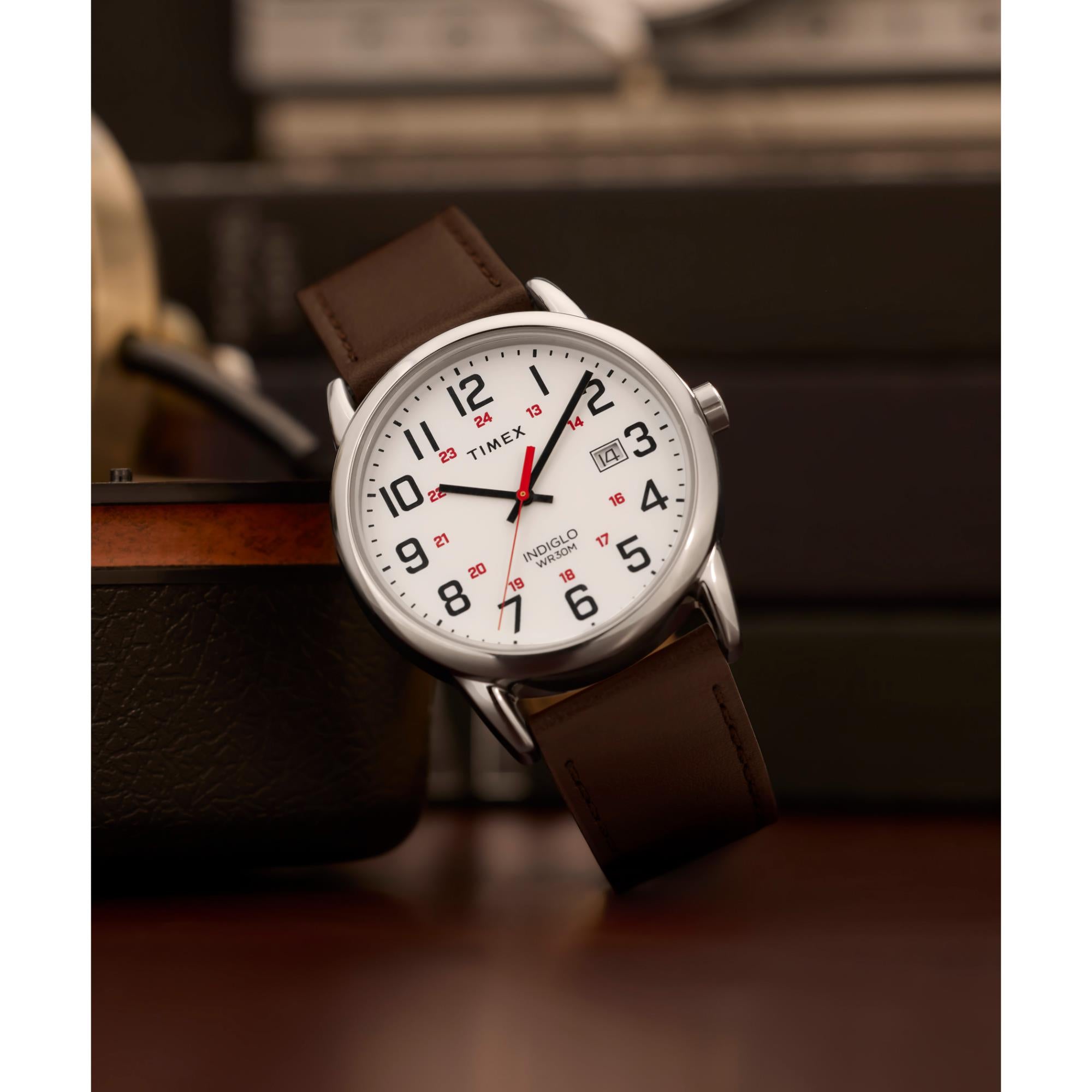 Timex Easy Reader Classic Quartz White Dial Leather Strap Men's Watch TW2Y12600