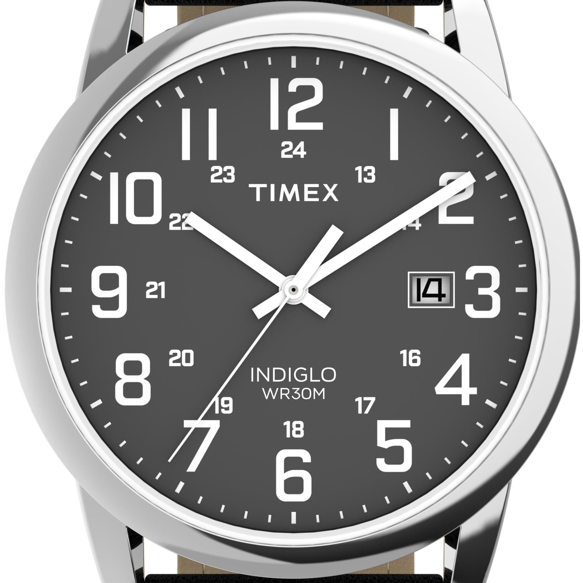 Timex Easy Reader Classic Quartz Black Dial Leather Strap Men's Watch TW2Y12800
