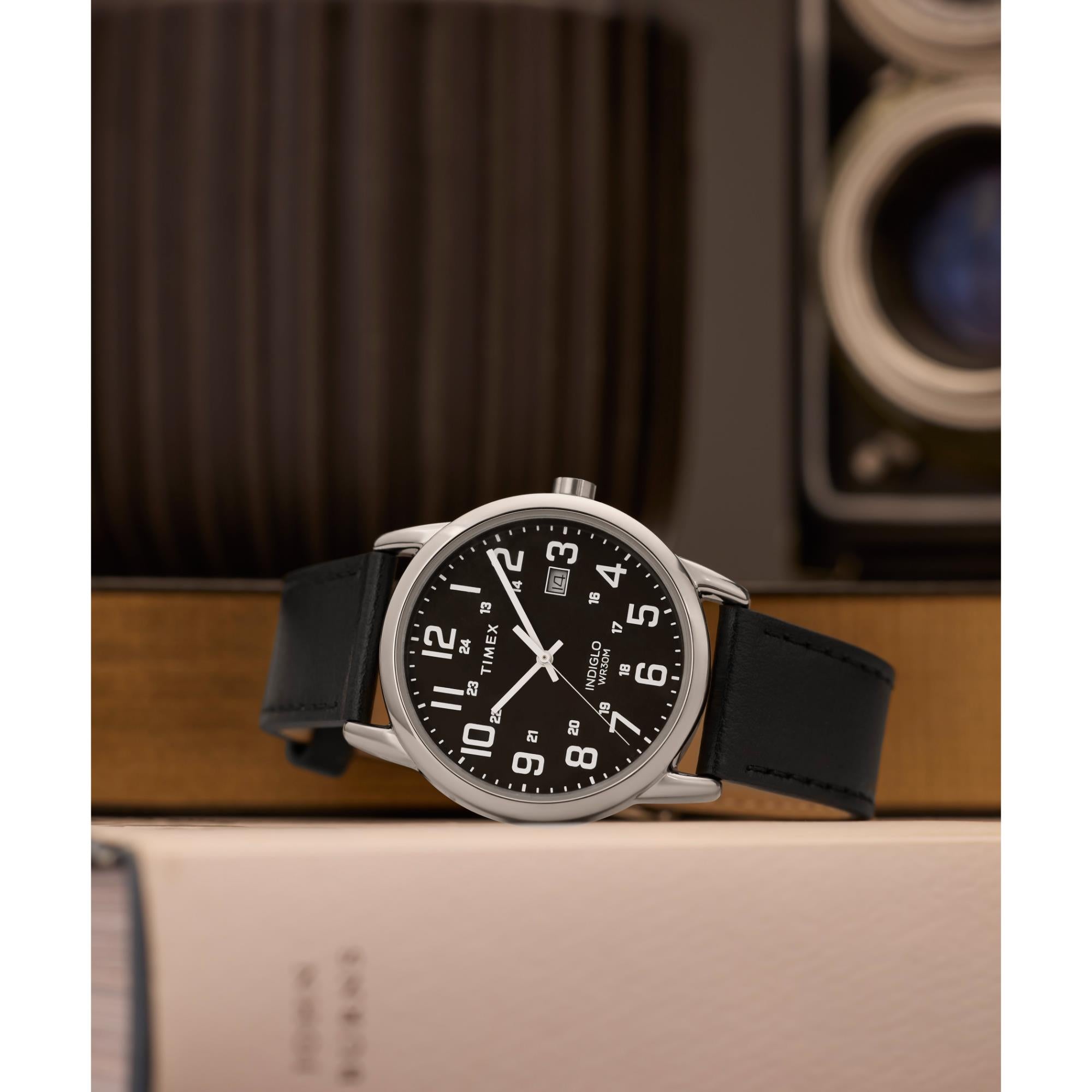 Timex Easy Reader Classic Quartz Black Dial Leather Strap Men's Watch TW2Y12800