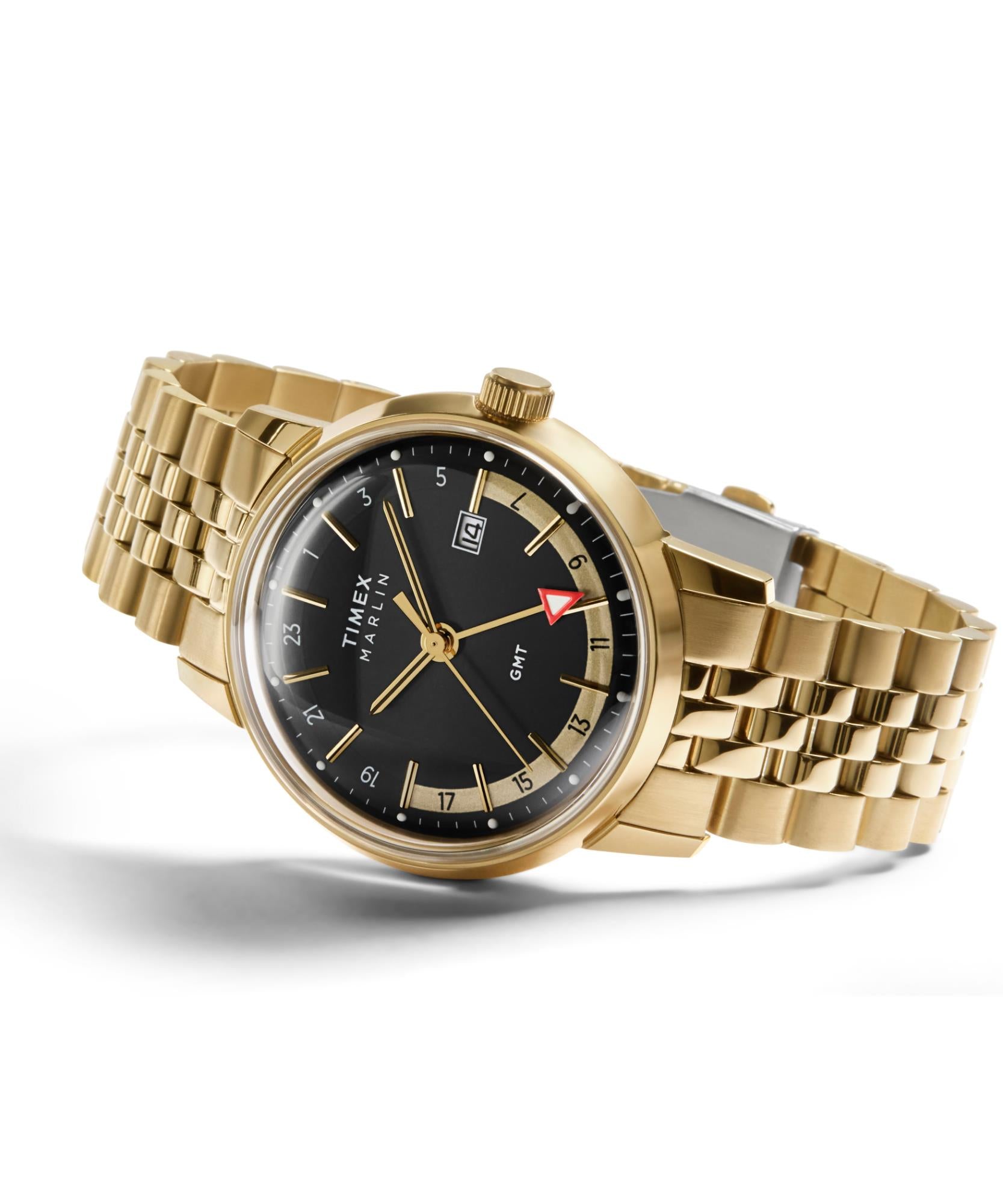 Timex Marlin Quartz GMT Black Dial Steel Strap Men's Watch TW2Y47700