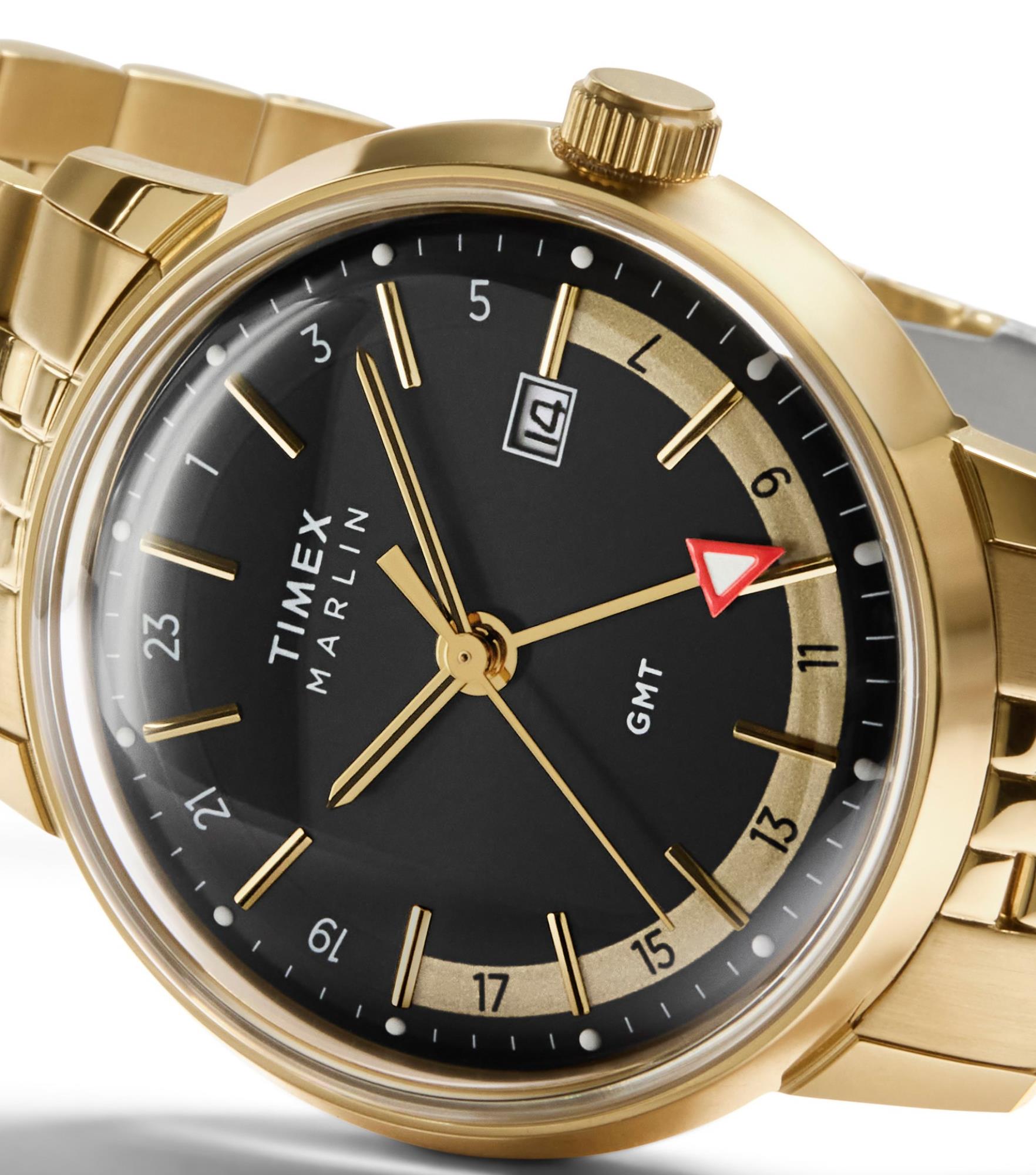 Timex Marlin Quartz GMT Black Dial Steel Strap Men's Watch TW2Y47700