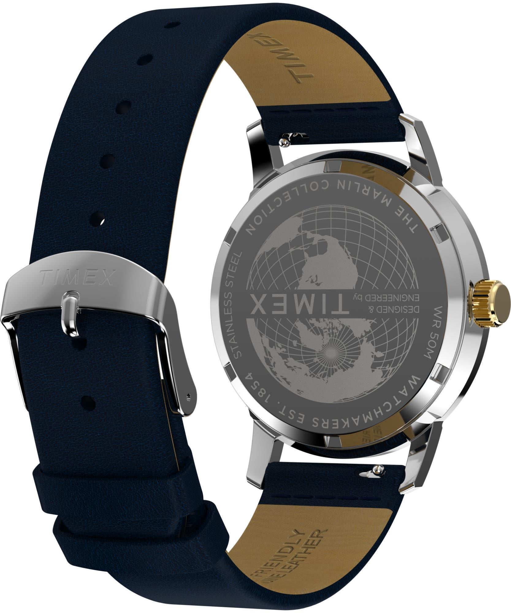 Timex Marlin Quartz GMT Blue Dial Leather Strap Men's Watch TW2Y47900
