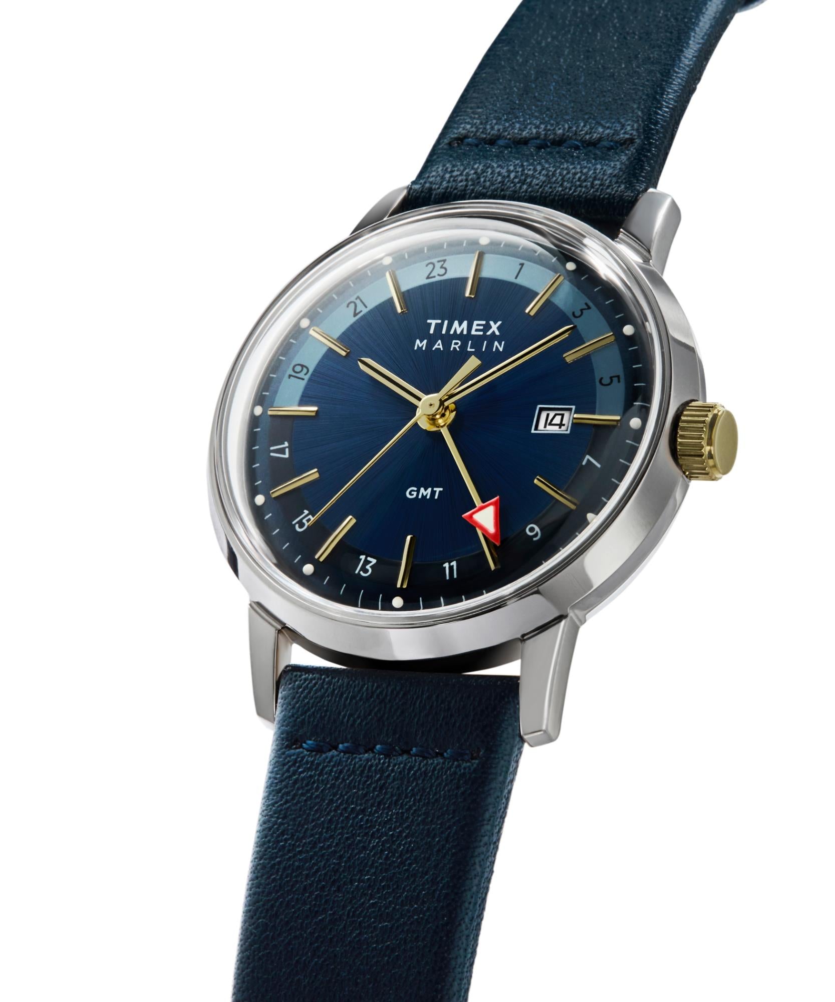 Timex Marlin Quartz GMT Blue Dial Leather Strap Men's Watch TW2Y47900