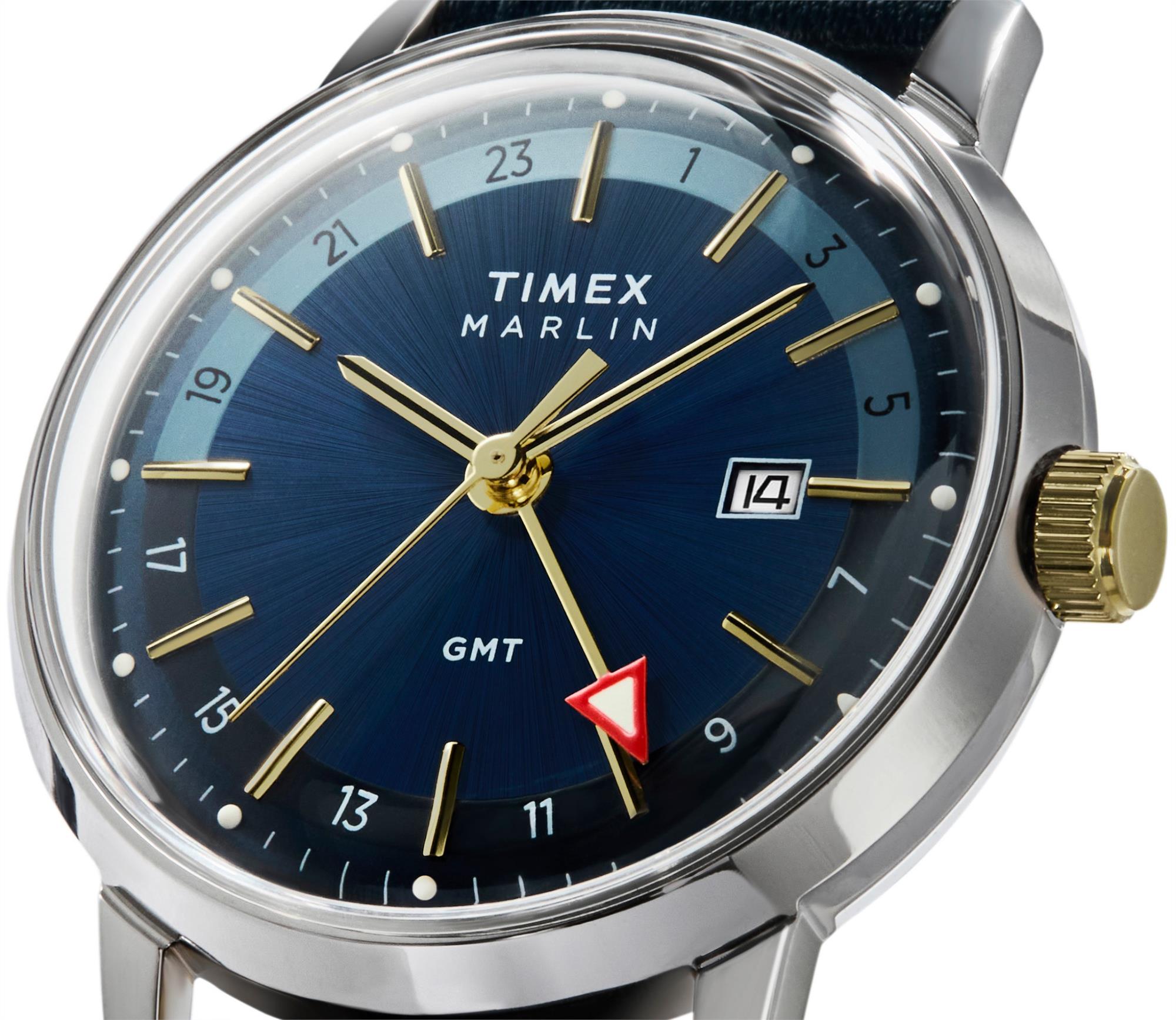 Timex Marlin Quartz GMT Blue Dial Leather Strap Men's Watch TW2Y47900