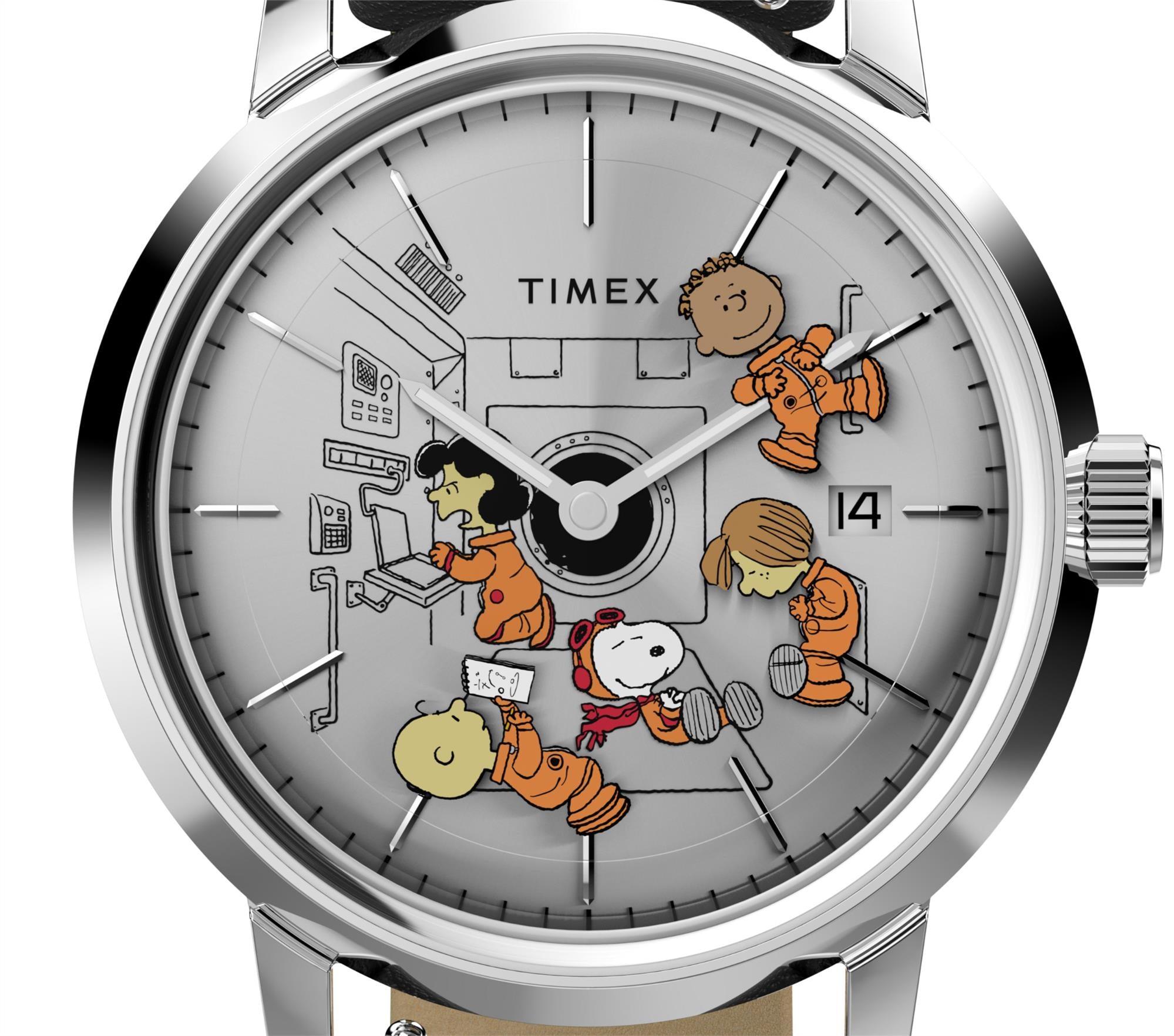 Timex X Peanuts Automatic Silver Dial Leather Strap Men's Watch TW2W87200