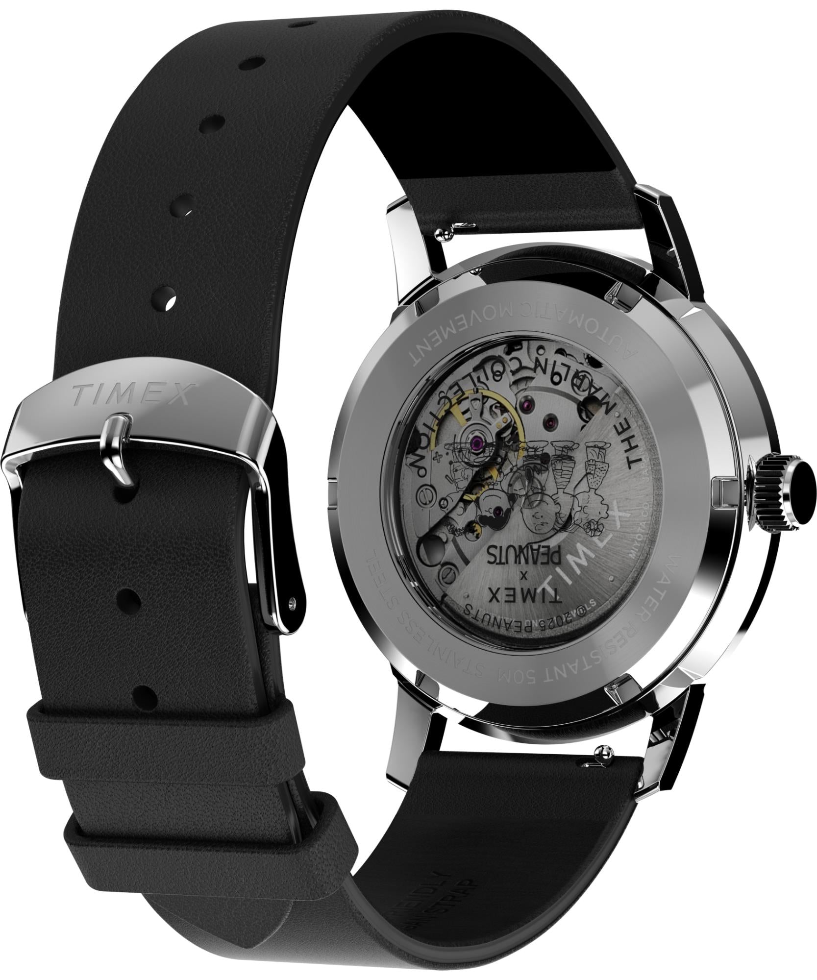 Timex X Peanuts Automatic Silver Dial Leather Strap Men's Watch TW2W87200