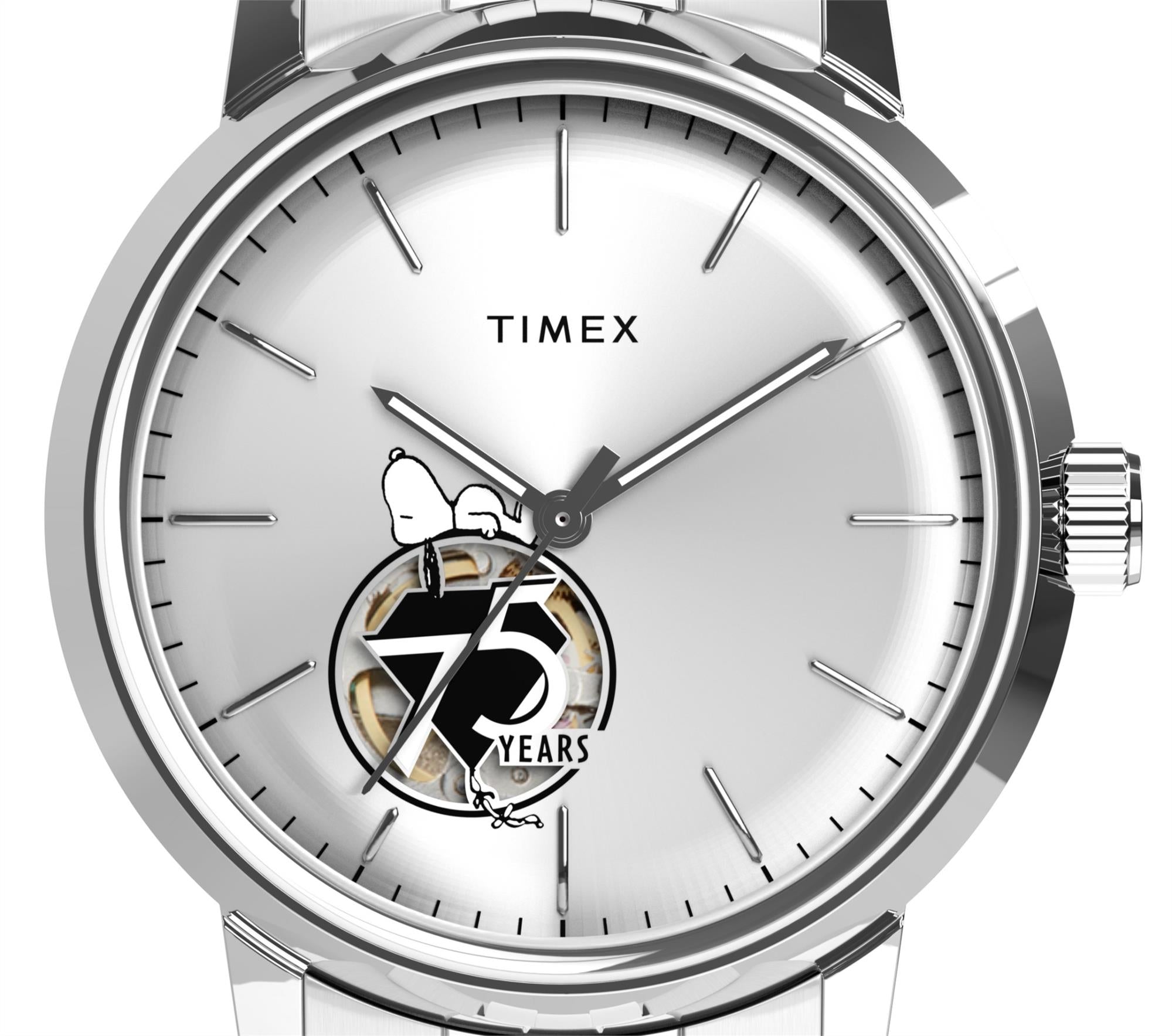 Timex X Peanuts Marlin Automatic 75th Anniversary Silver Dial Steel Strap Men's Watch TW2Y45000