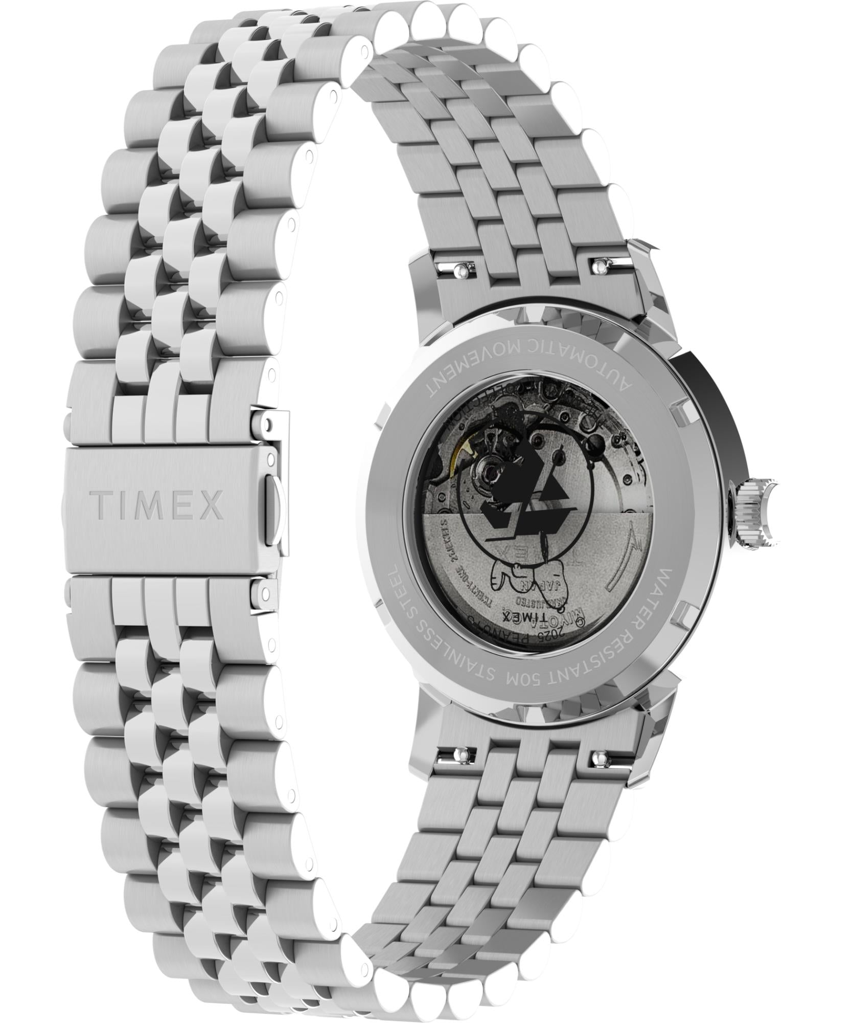 Timex X Peanuts Marlin Automatic 75th Anniversary Silver Dial Steel Strap Men's Watch TW2Y45000