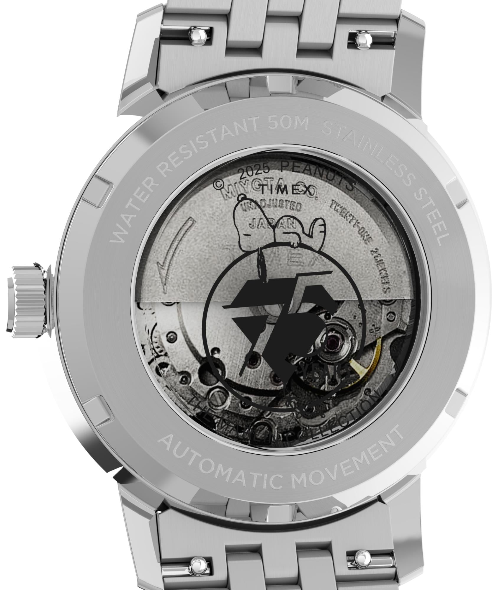 Timex X Peanuts Marlin Automatic 75th Anniversary Silver Dial Steel Strap Men's Watch TW2Y45000