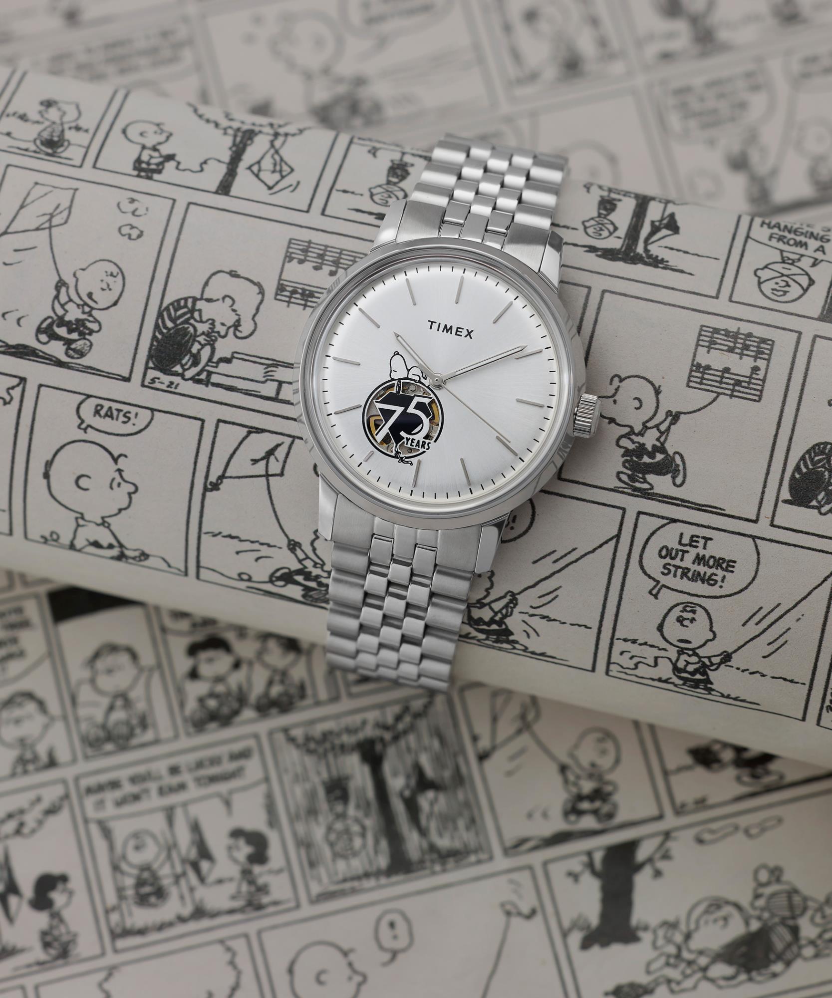 Timex X Peanuts Marlin Automatic 75th Anniversary Silver Dial Steel Strap Men's Watch TW2Y45000