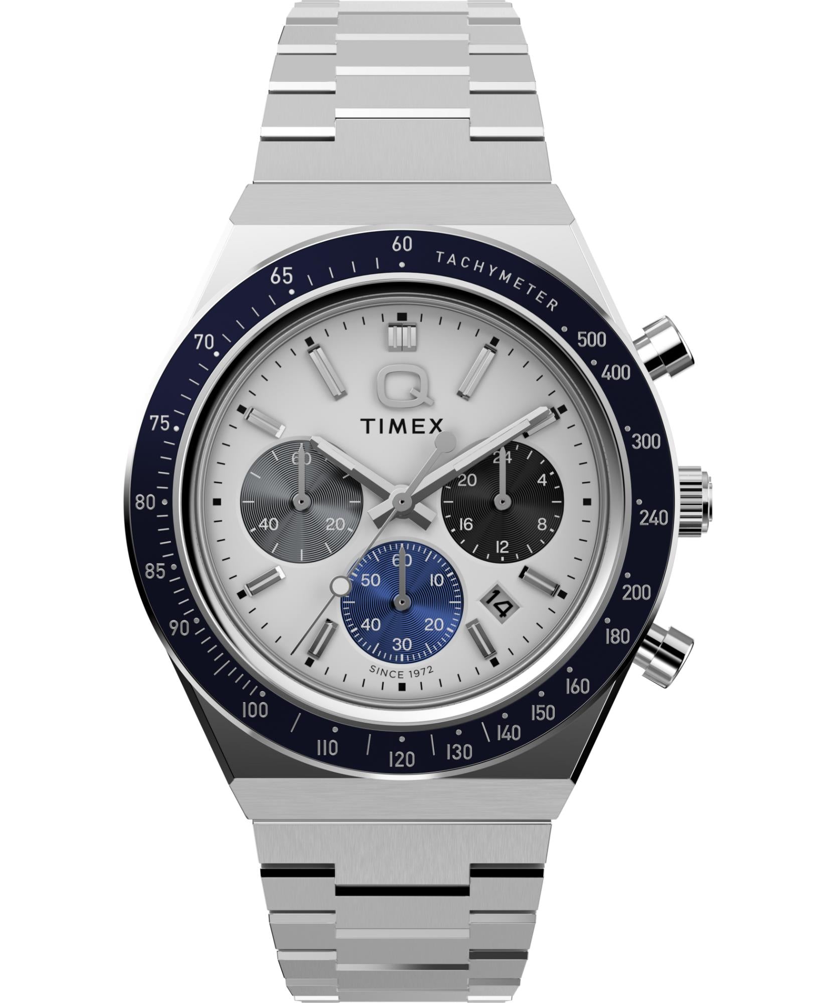 Timex Q Chronograph Quartz White Dial Steel Strap Men's Watch TW2Y36200