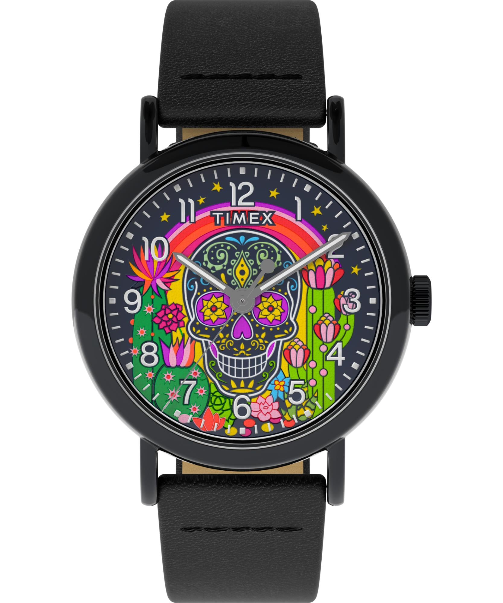 Timex Weekender Day of the Dead Quartz Multicoloured Dial Leather Strap Men's Watch TW2Y15900
