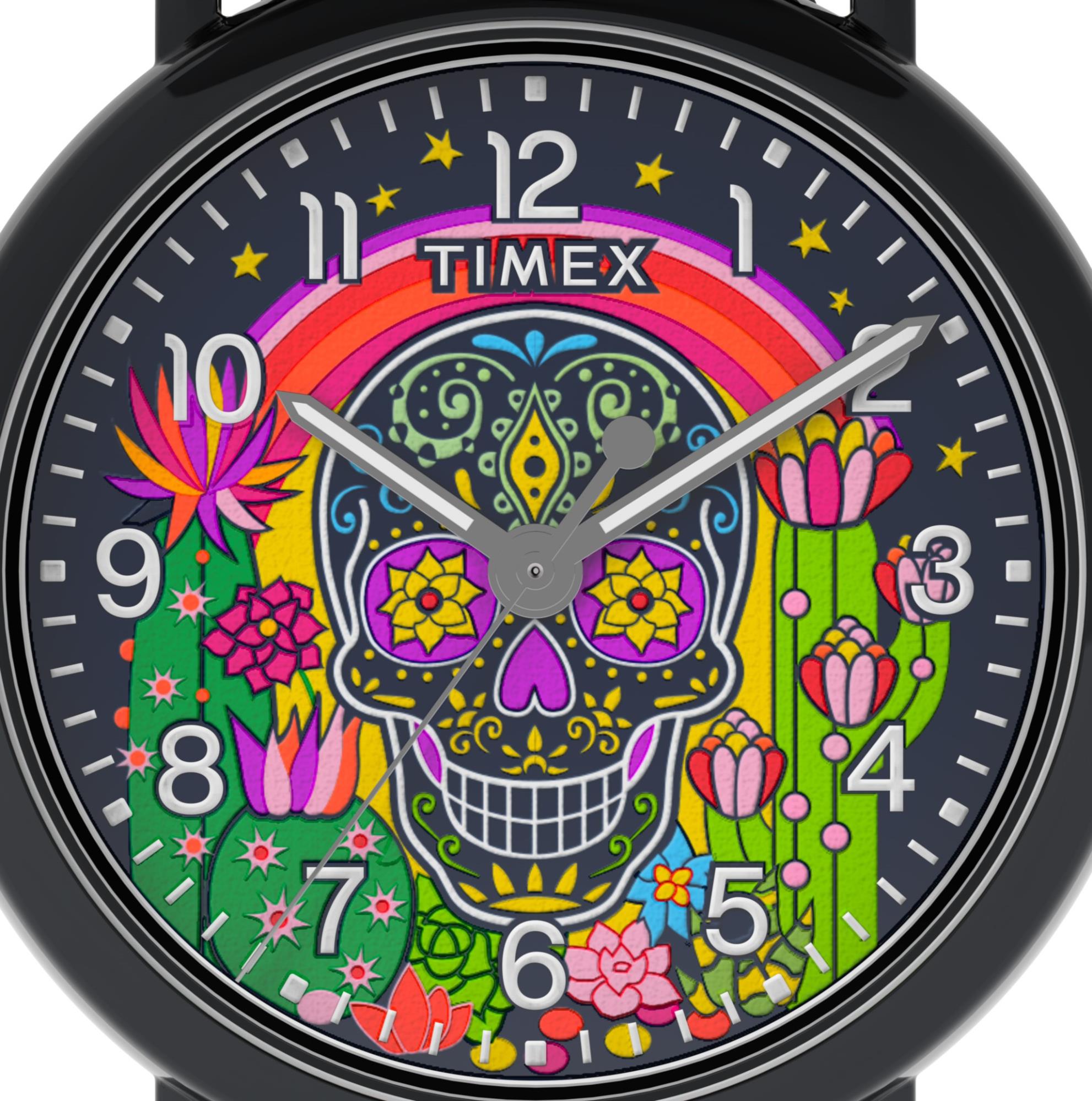 Timex Weekender Day of the Dead Quartz Multicoloured Dial Leather Strap Men's Watch TW2Y15900