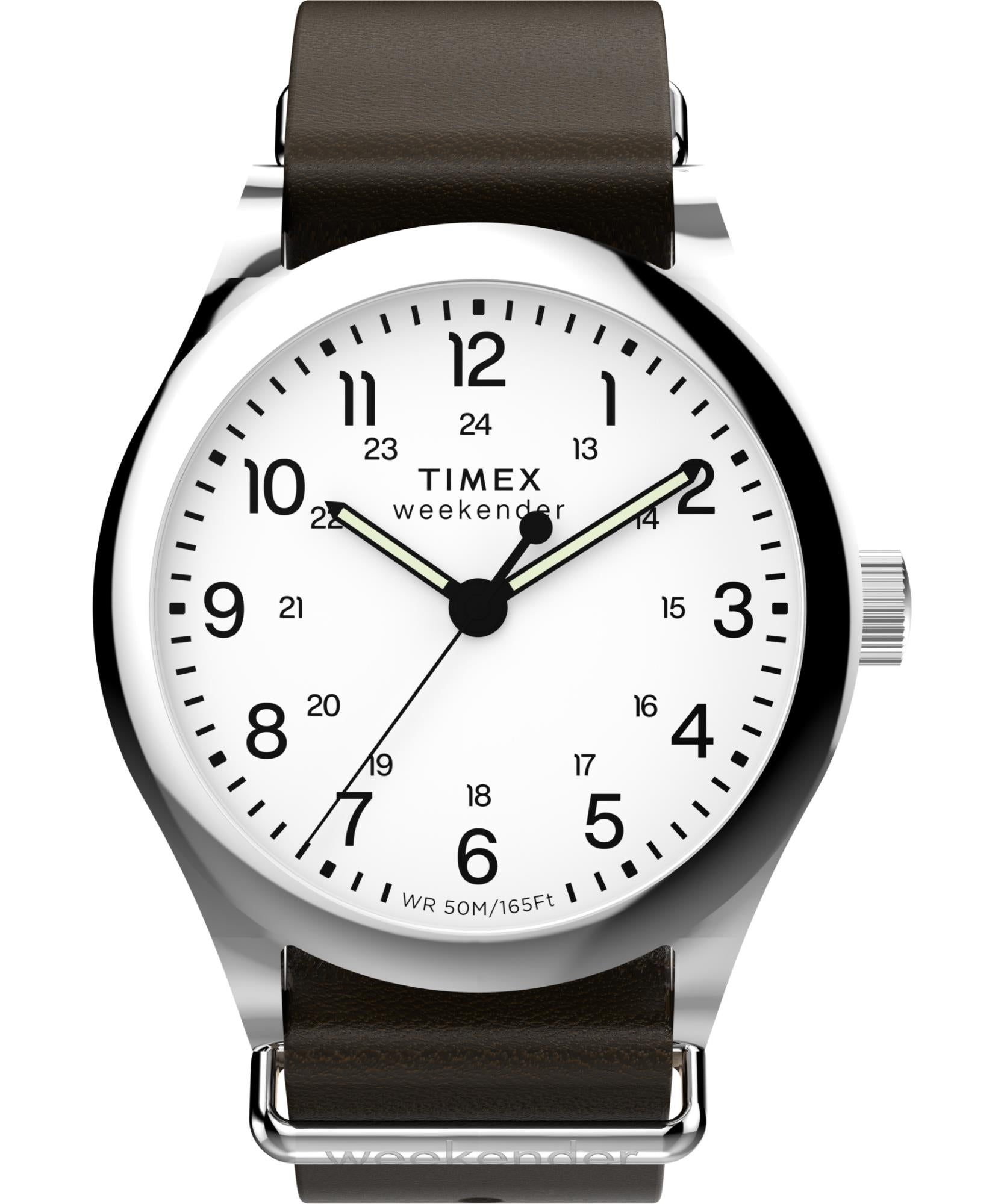 Timex Weekender New England Quartz White Dial Leather Strap Men's Watch TW2Y35800