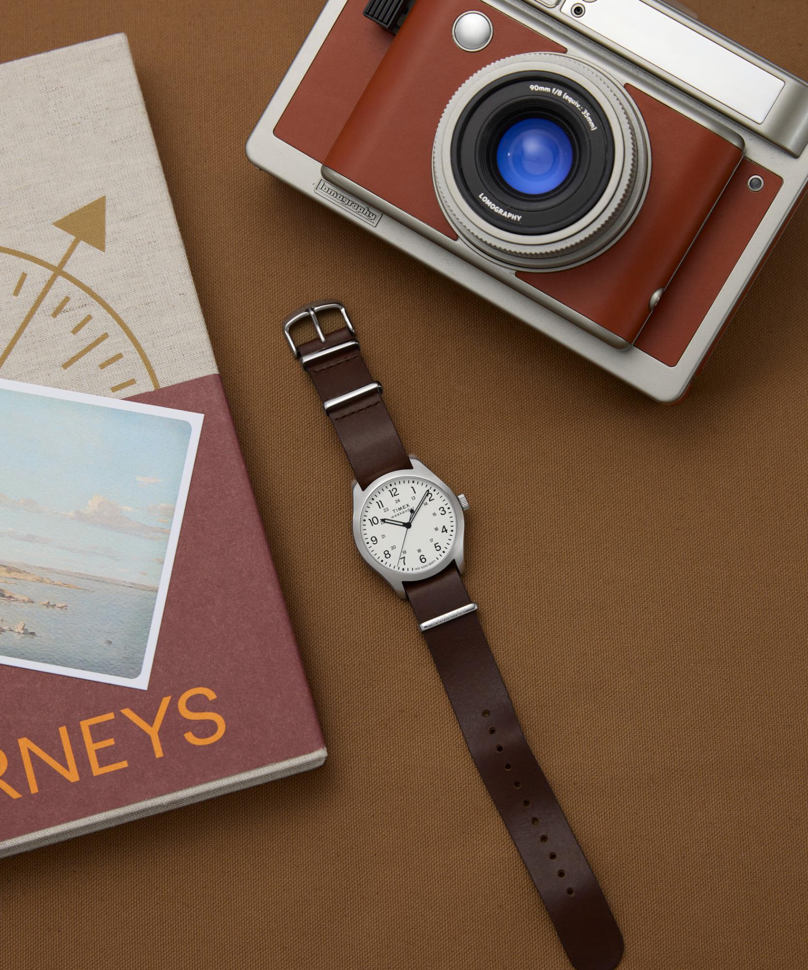 Timex Weekender New England Quartz White Dial Leather Strap Men's Watch TW2Y35800