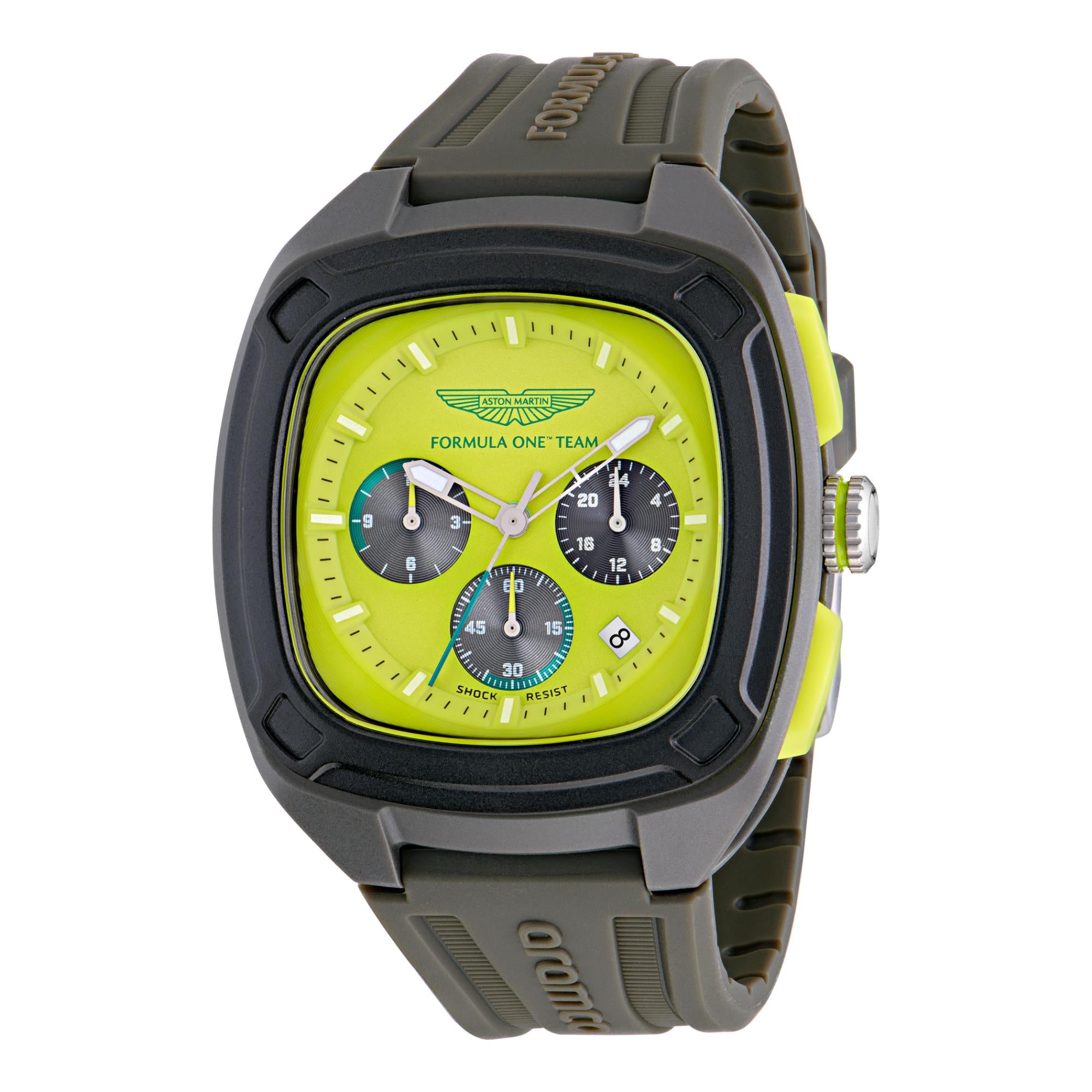 Aston Martin Aramco Formula One Team Quartz Chronograph Yellow Dial Grey Silicone Strap Men's Watch MTFO1F504