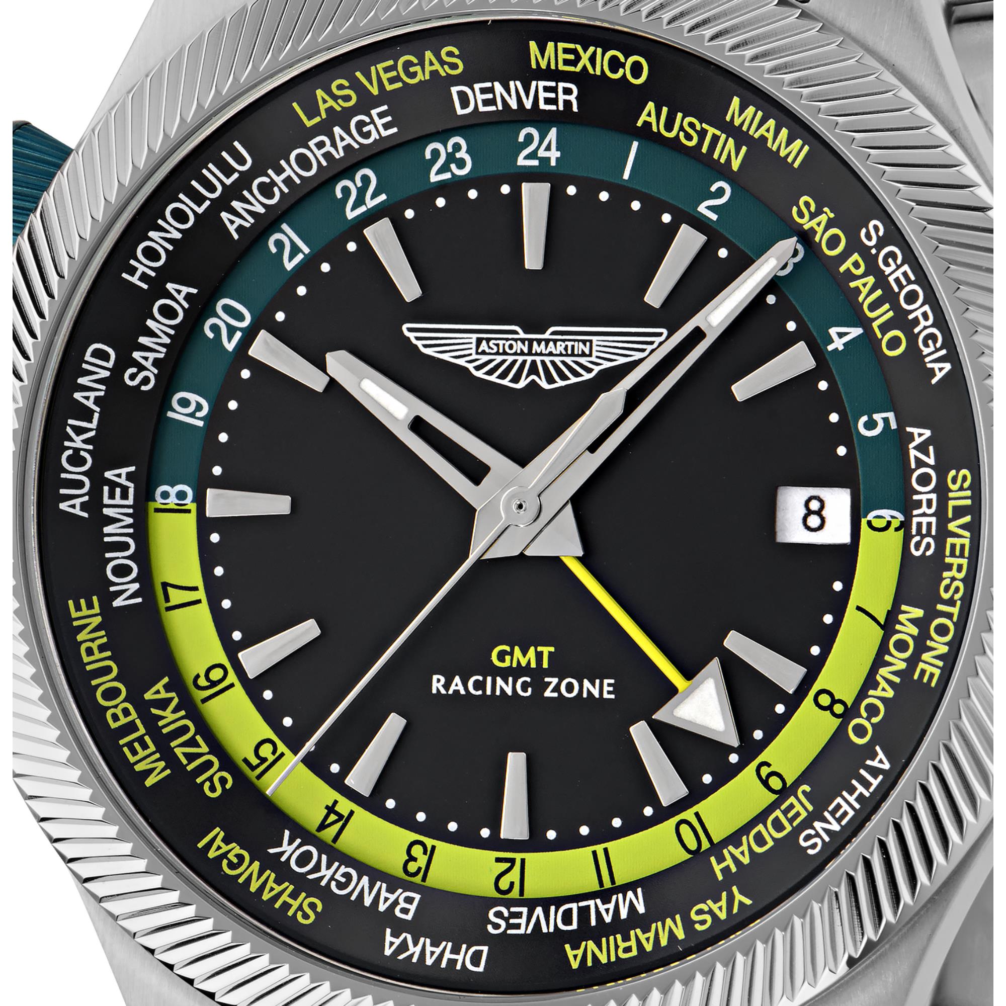 Aston Martin Quartz Black Dial RSST Bracelet and Podium Green Silicone Strap Men's Watch MTIZ1F503