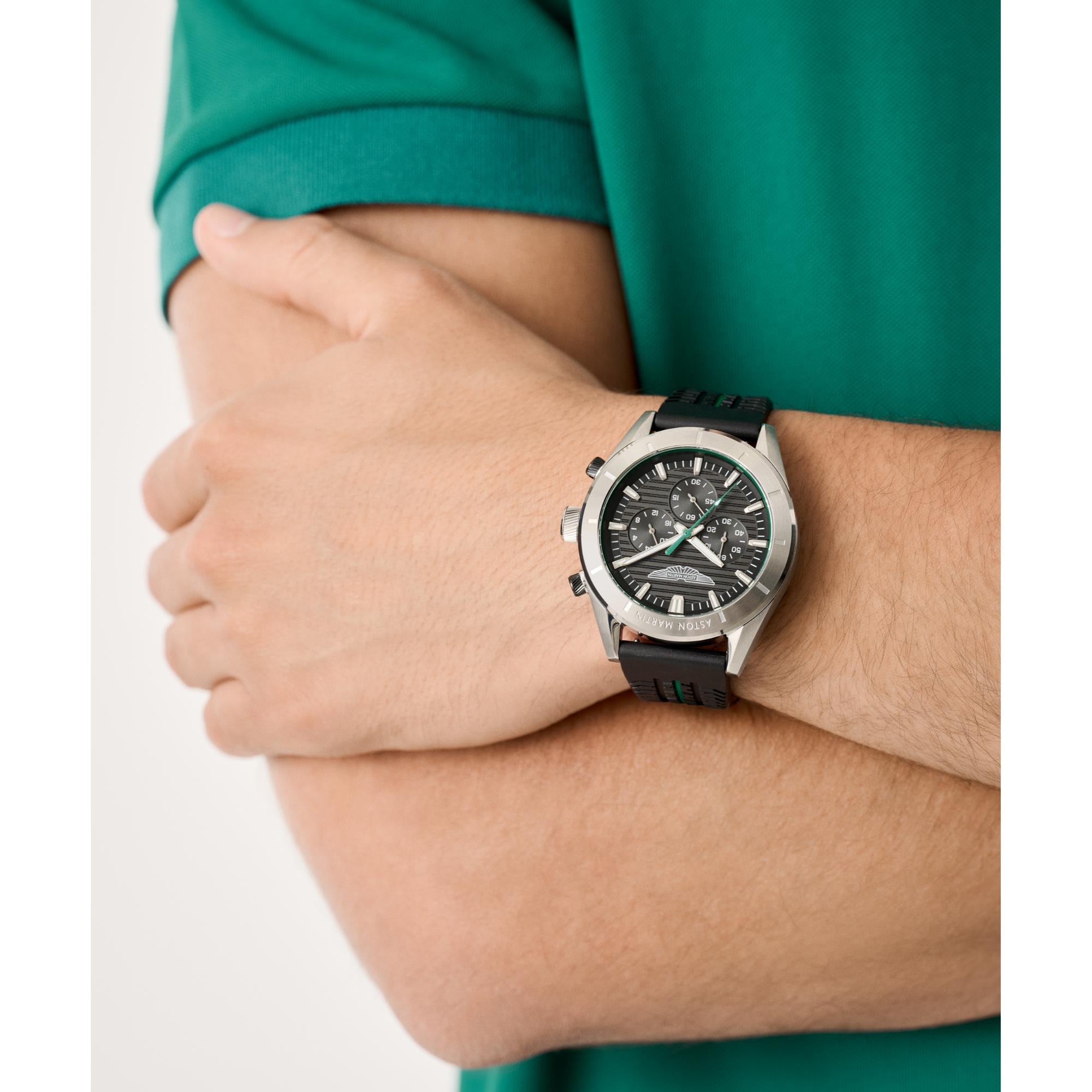 Aston Martin AML Icon Quartz with Interchangeable Top Ring Black Dial Silicone and Steel Strap Men's Watch MTIB1F501