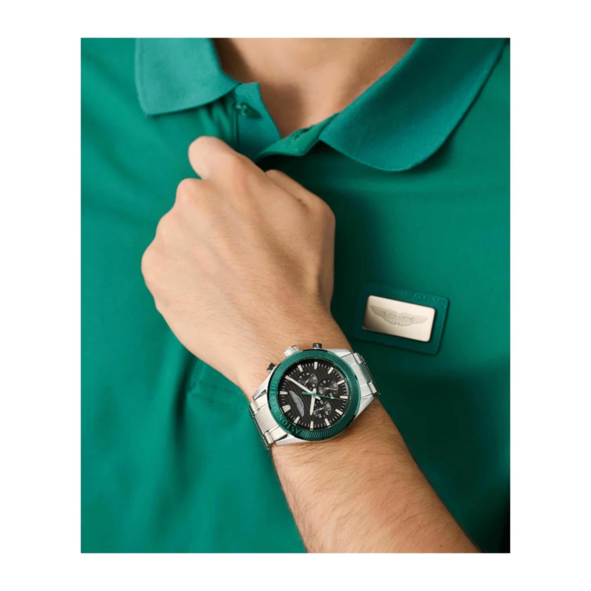 Aston Martin AML Icon Quartz with Interchangeable Top Ring Black Dial Silicone and Steel Strap Men's Watch MTIB1F501