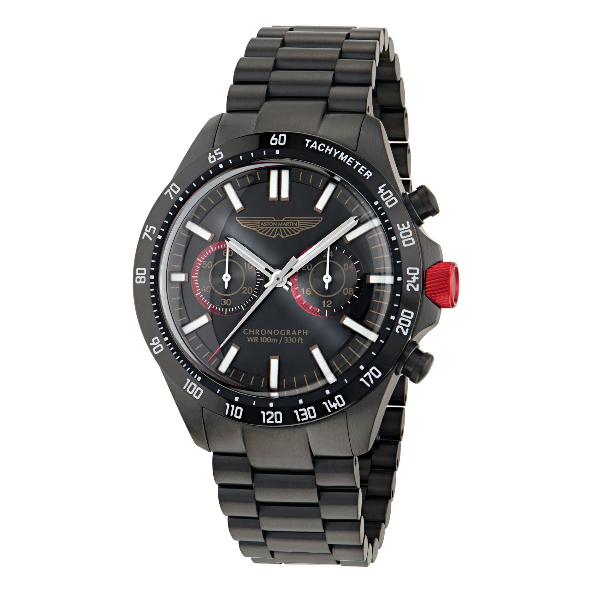 Aston Martin AML Icon Quartz Chronograph Black Dial Steel Strap Men's Watch MTIS1F504