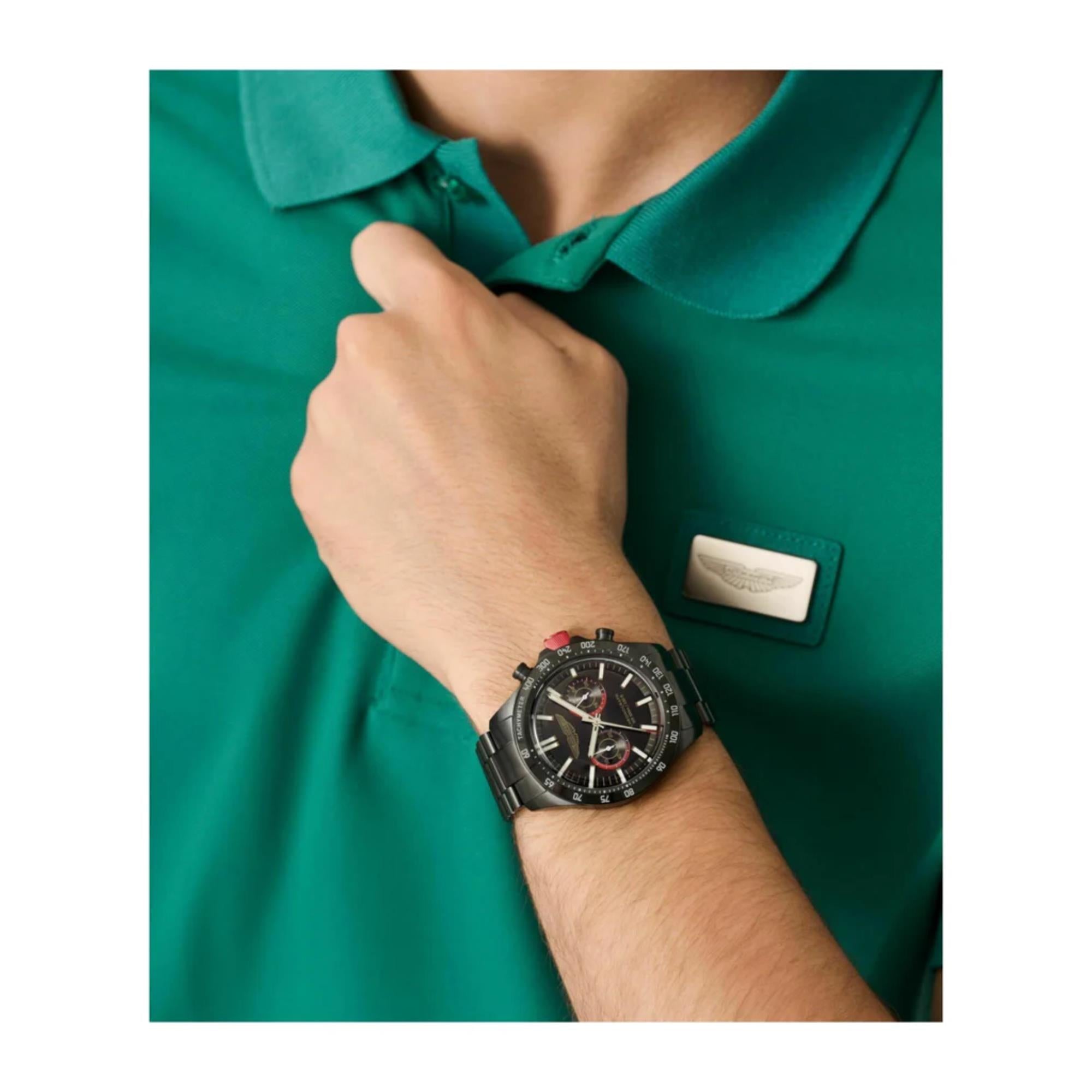 Aston Martin AML Icon Quartz Chronograph Black Dial Steel Strap Men's Watch MTIS1F504