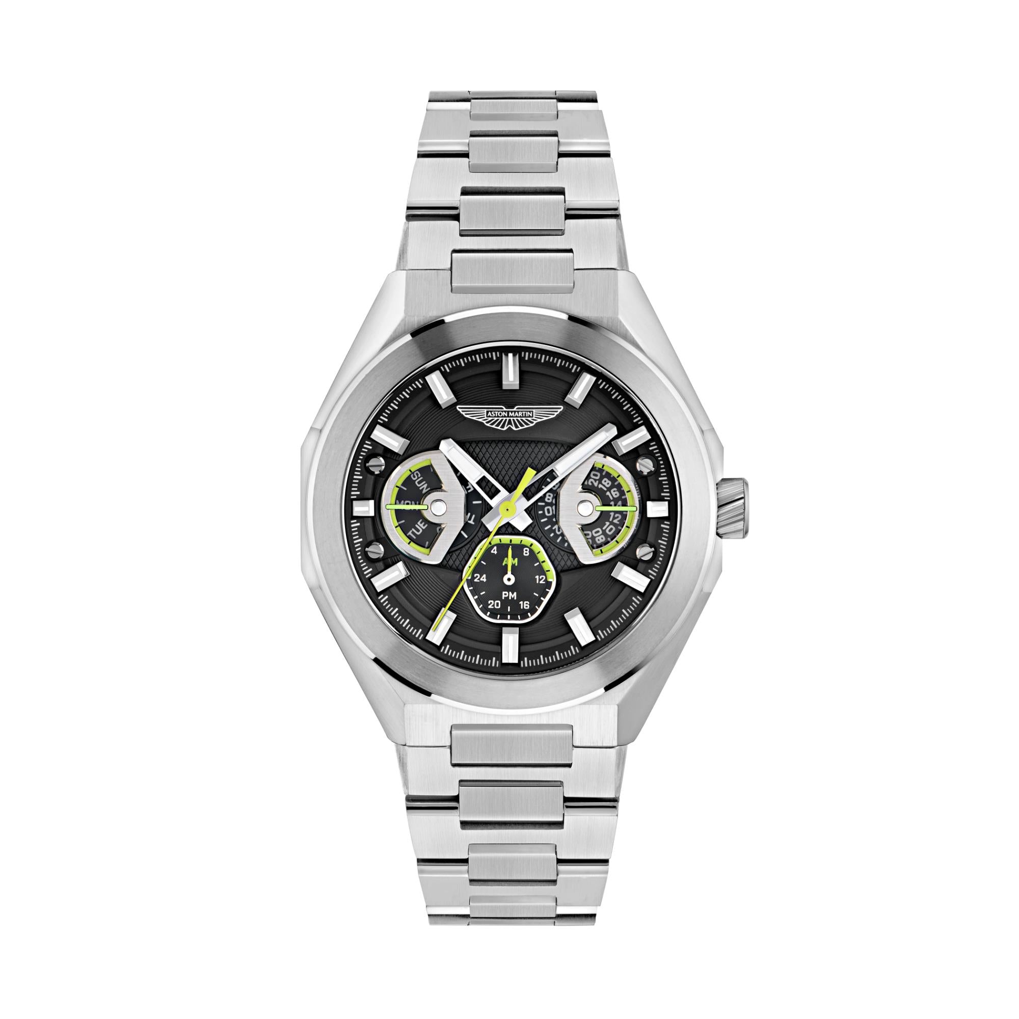 Aston Martin AML Thrill Quartz Chronograph Black Dial Steel Strap Unisex Watch MTRI1F505