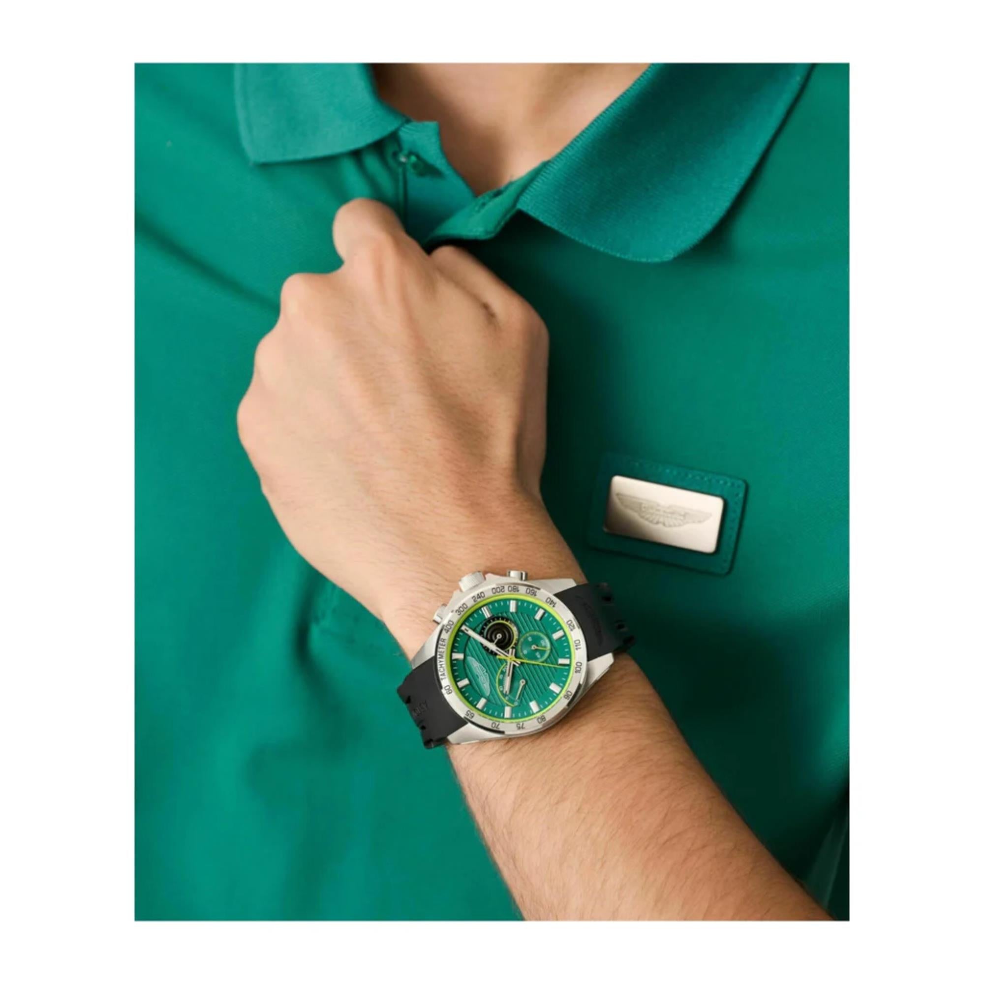 Aston Martin AML Thrill  Quartz Chronograph Green Dial Silicone Strap Men's Watch MTRH1F502