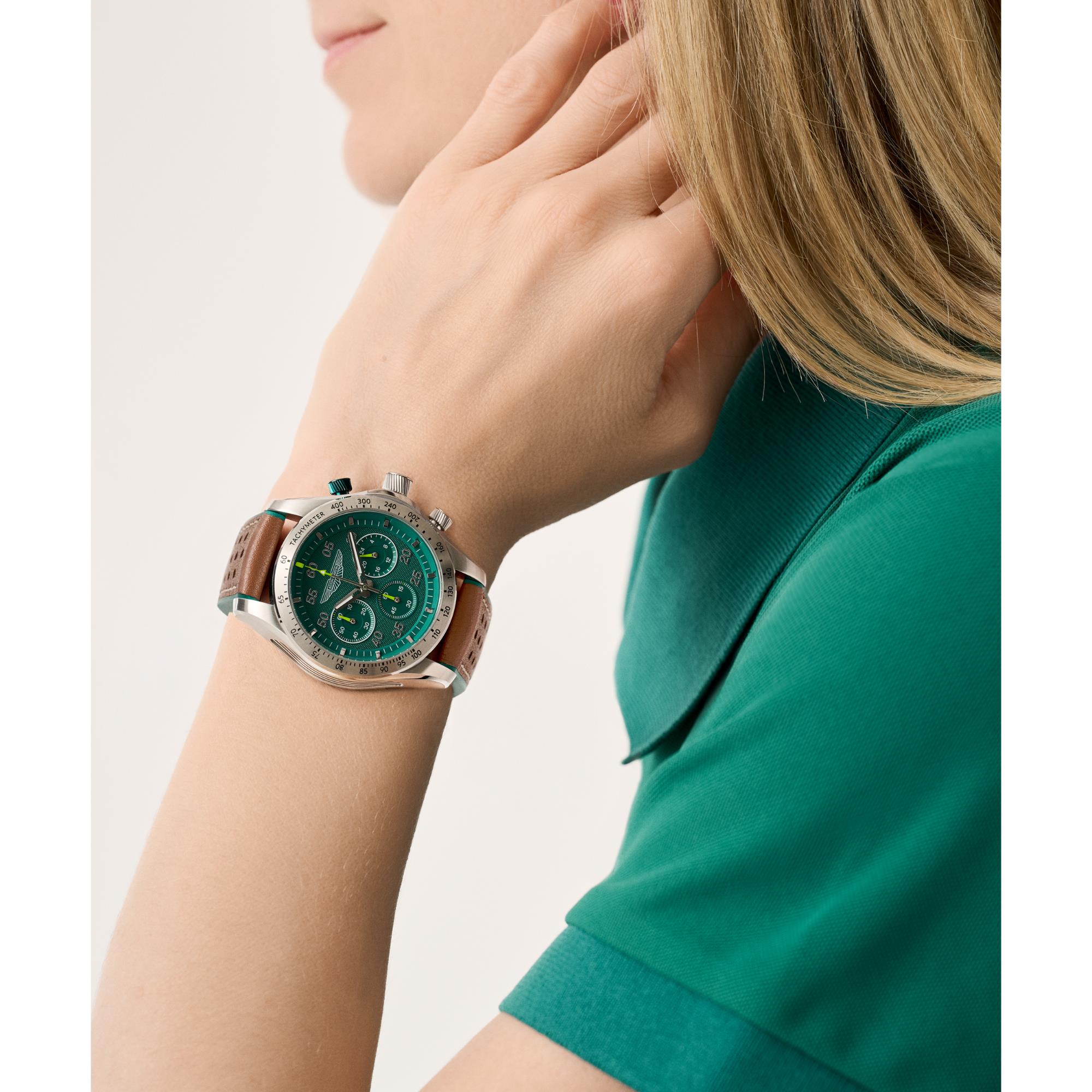 Aston Martin AML Thrill Quartz Chronograph Green Dial Leather Strap Unisex Watch MTRS1F501