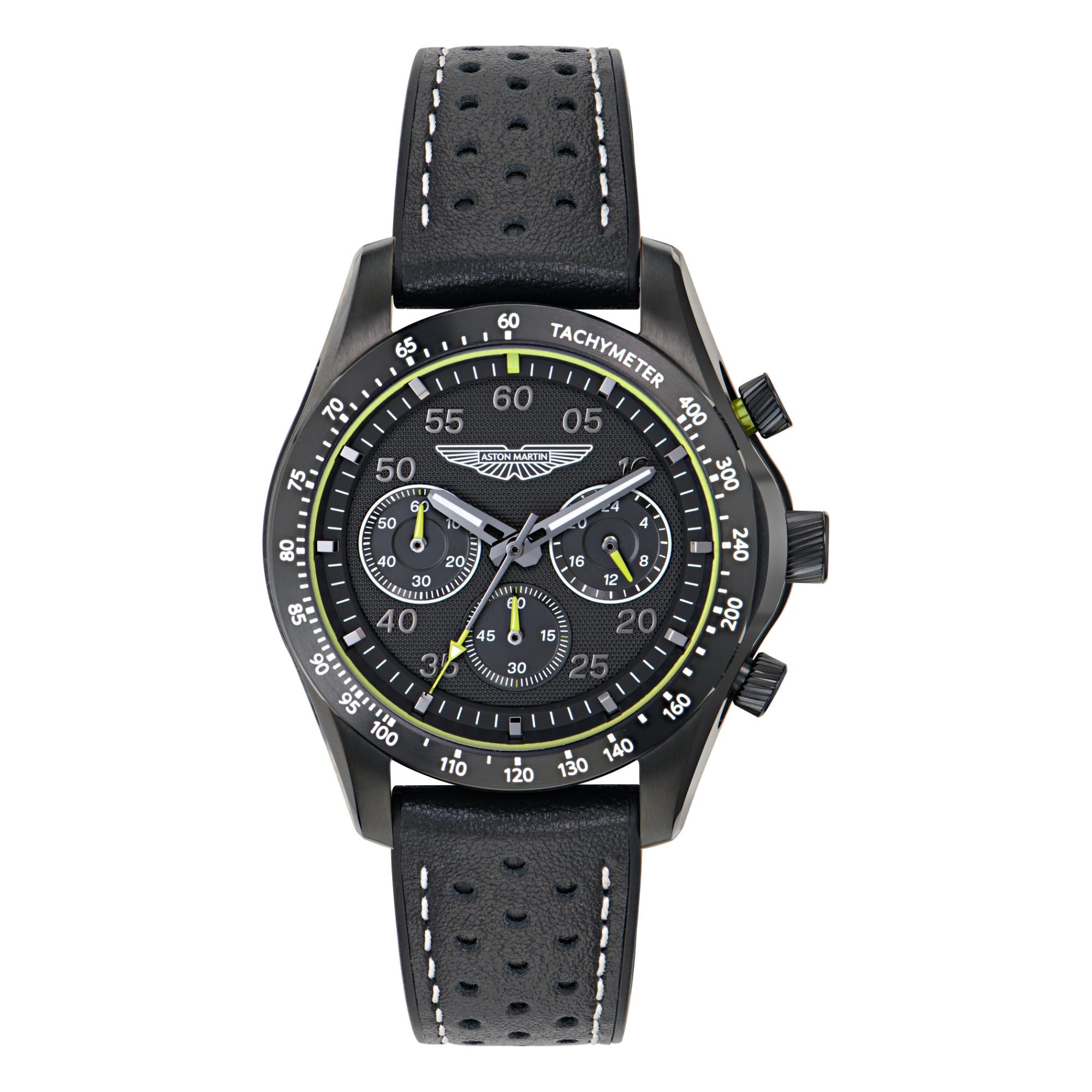 Aston Martin AML Thrill Quartz Chronograph Black Dial Leather Strap Unisex Watch MTRS1F502