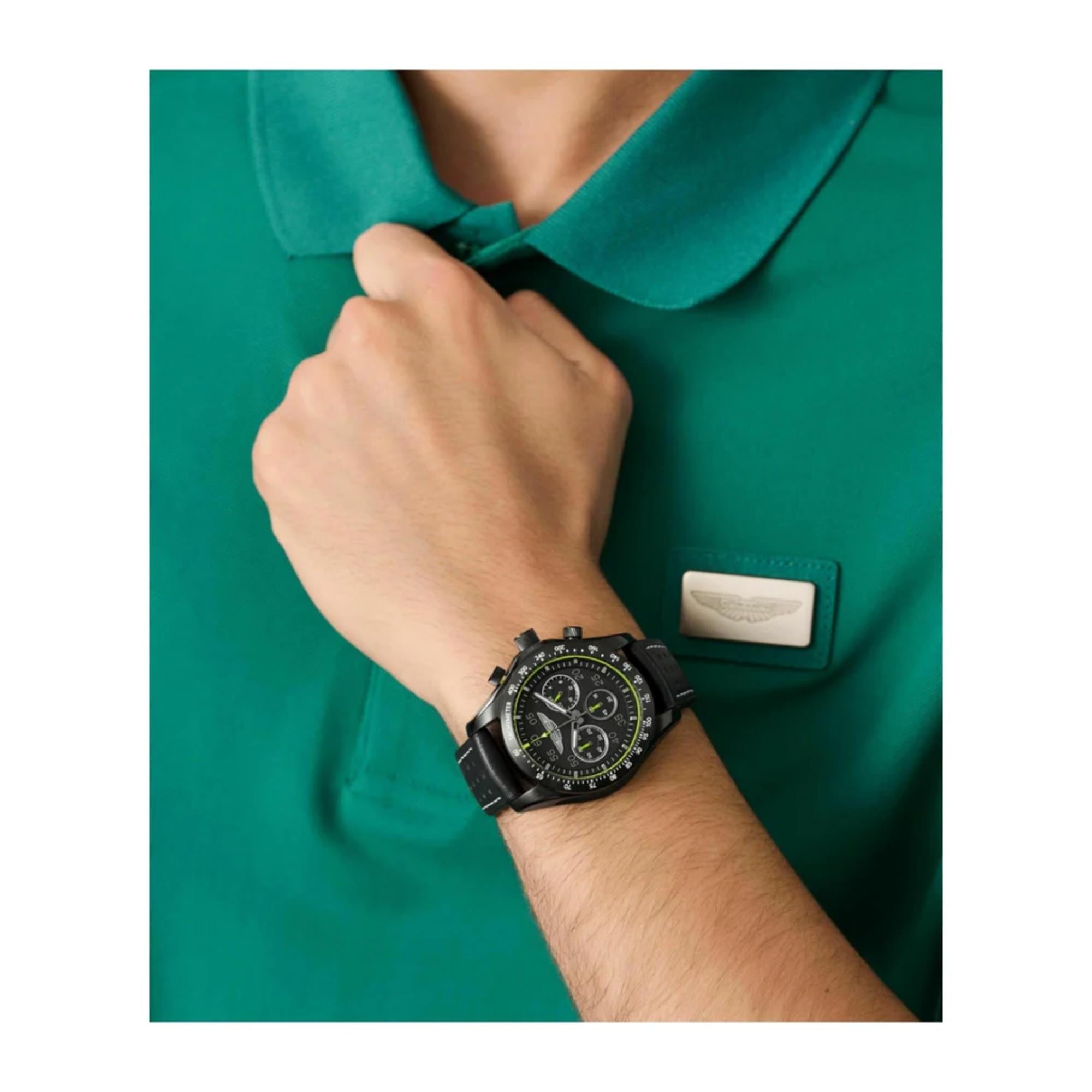 Aston Martin AML Thrill Quartz Chronograph Black Dial Leather Strap Unisex Watch MTRS1F502