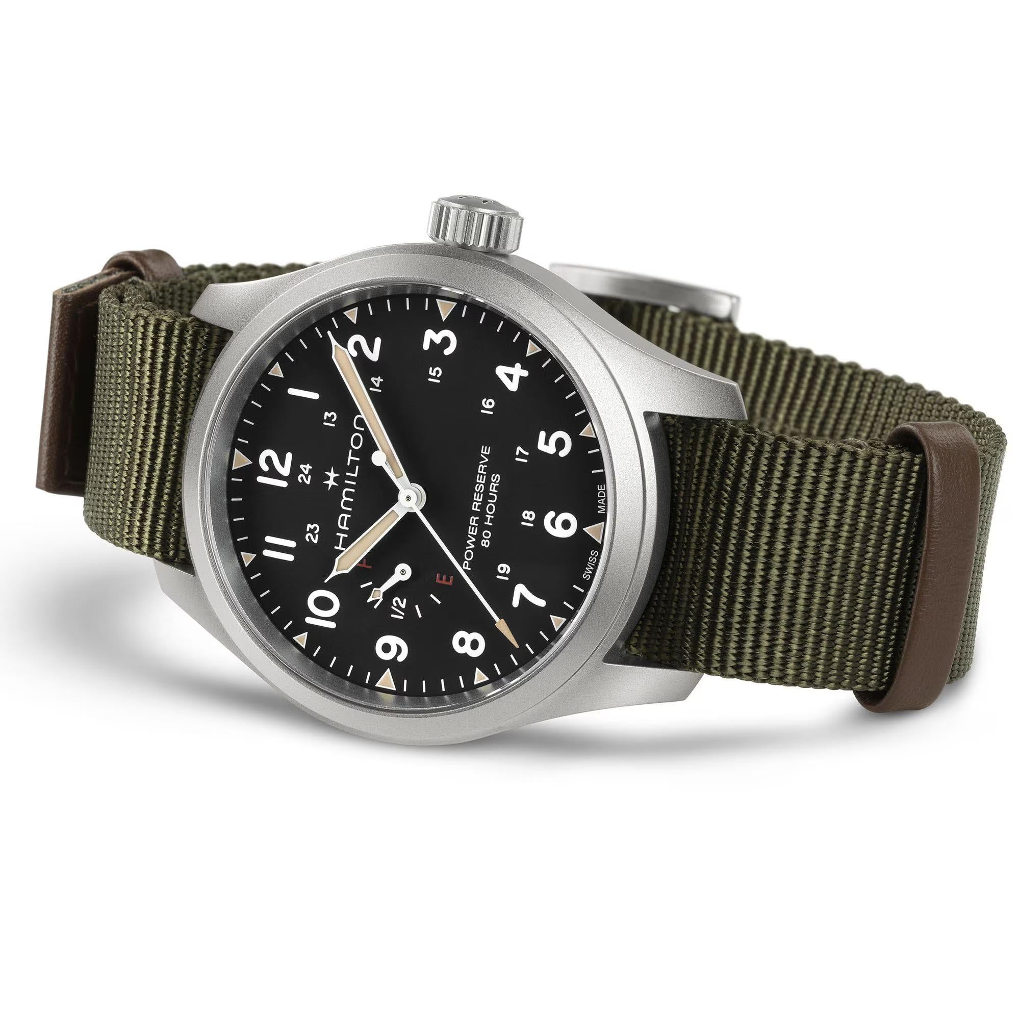 Hamilton Khaki Field Mechanical Power Reserve Black Dial NATO Strap Men's Watch H69509930