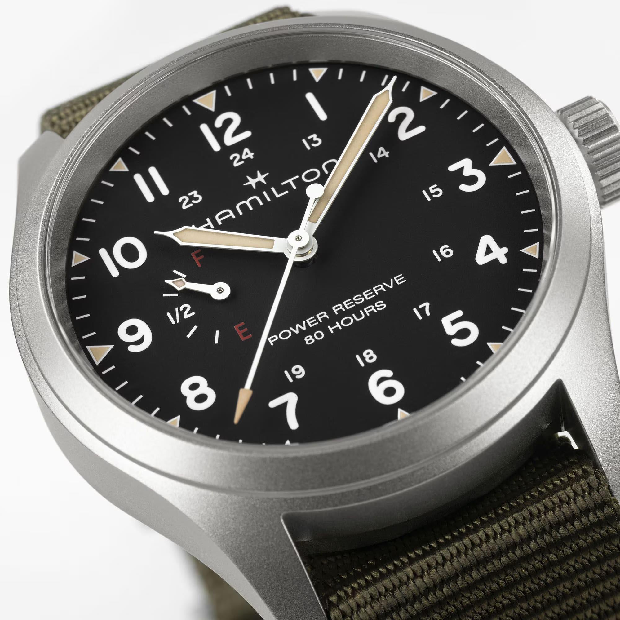 Hamilton Khaki Field Mechanical Power Reserve Black Dial NATO Strap Men's Watch H69509930