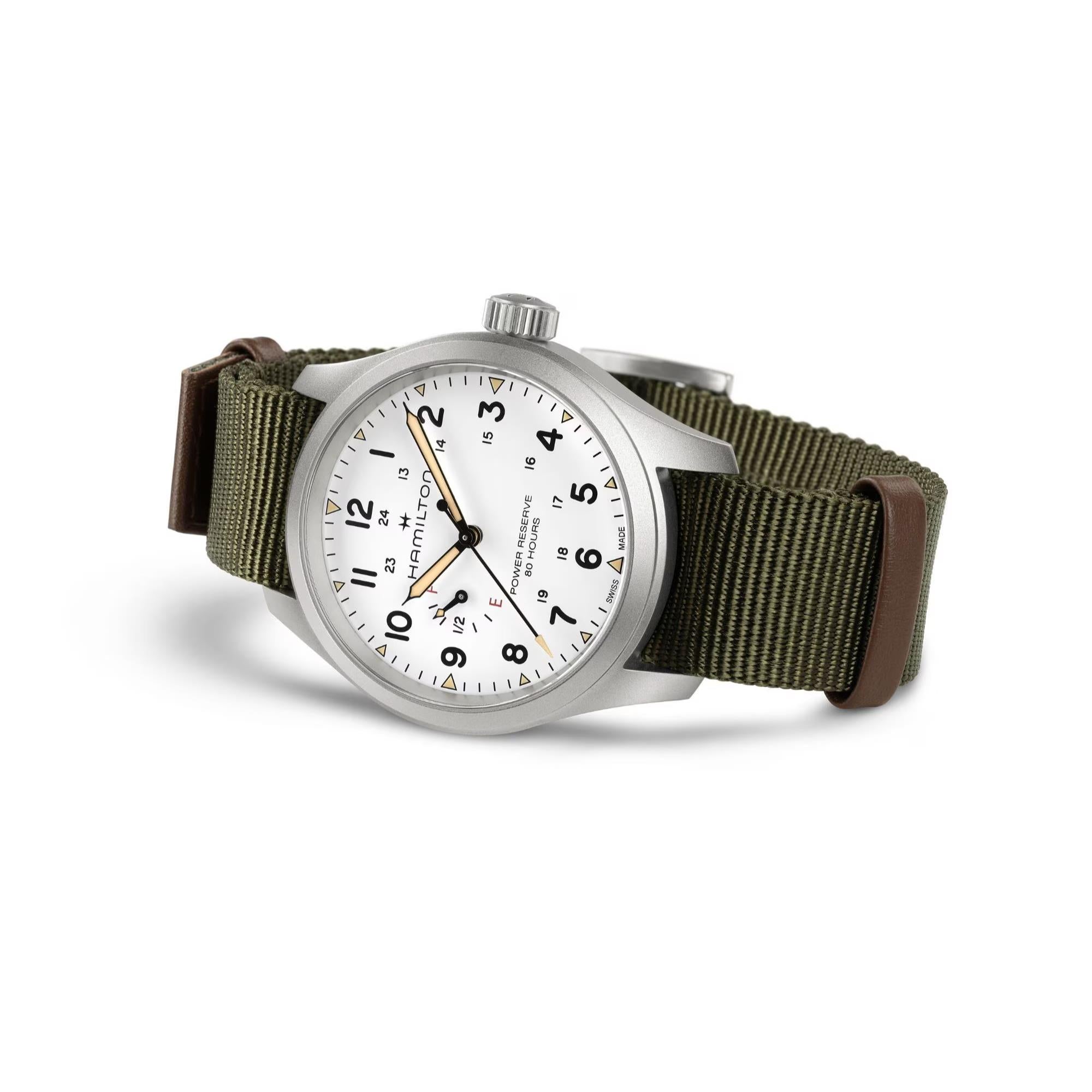 Hamilton Khaki Field Mechanical Power Reserve White Dial NATO Strap Men's Watch H69509910