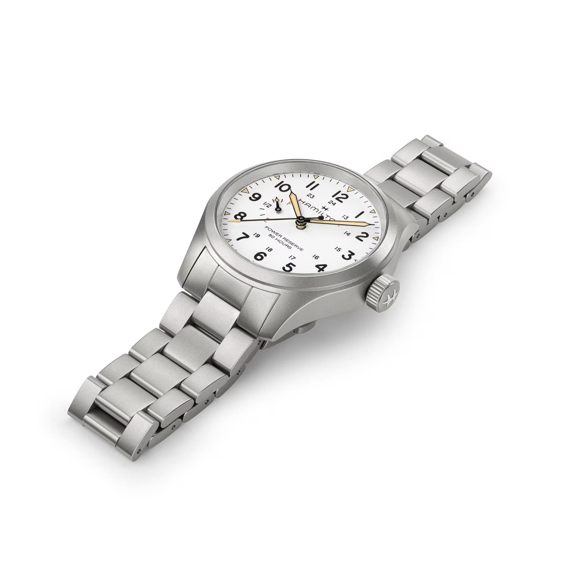 Hamilton Khaki Field Mechanical Power Reserve White Dial Steel Strap Men's Watch H69509110