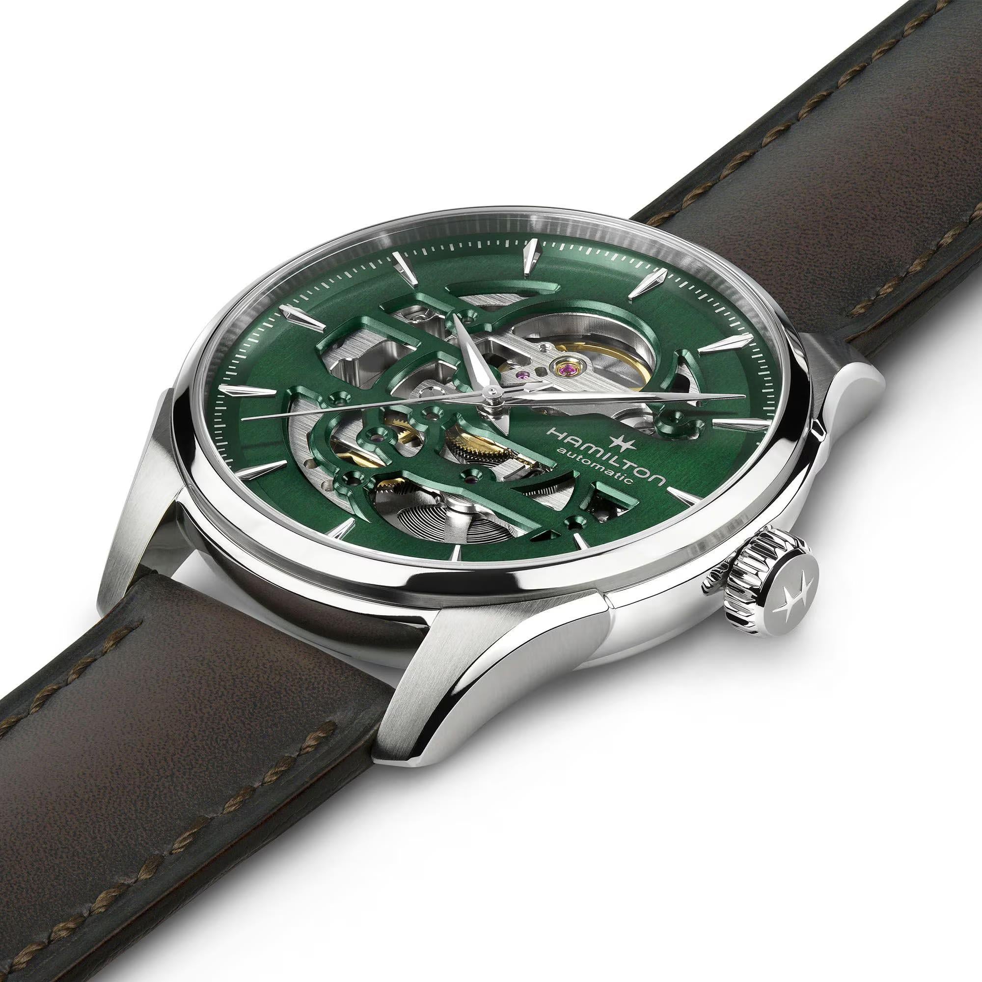 Hamilton Jazzmaster Skeleton Automatic Green Dial Leather Strap Men's Watch H42535560