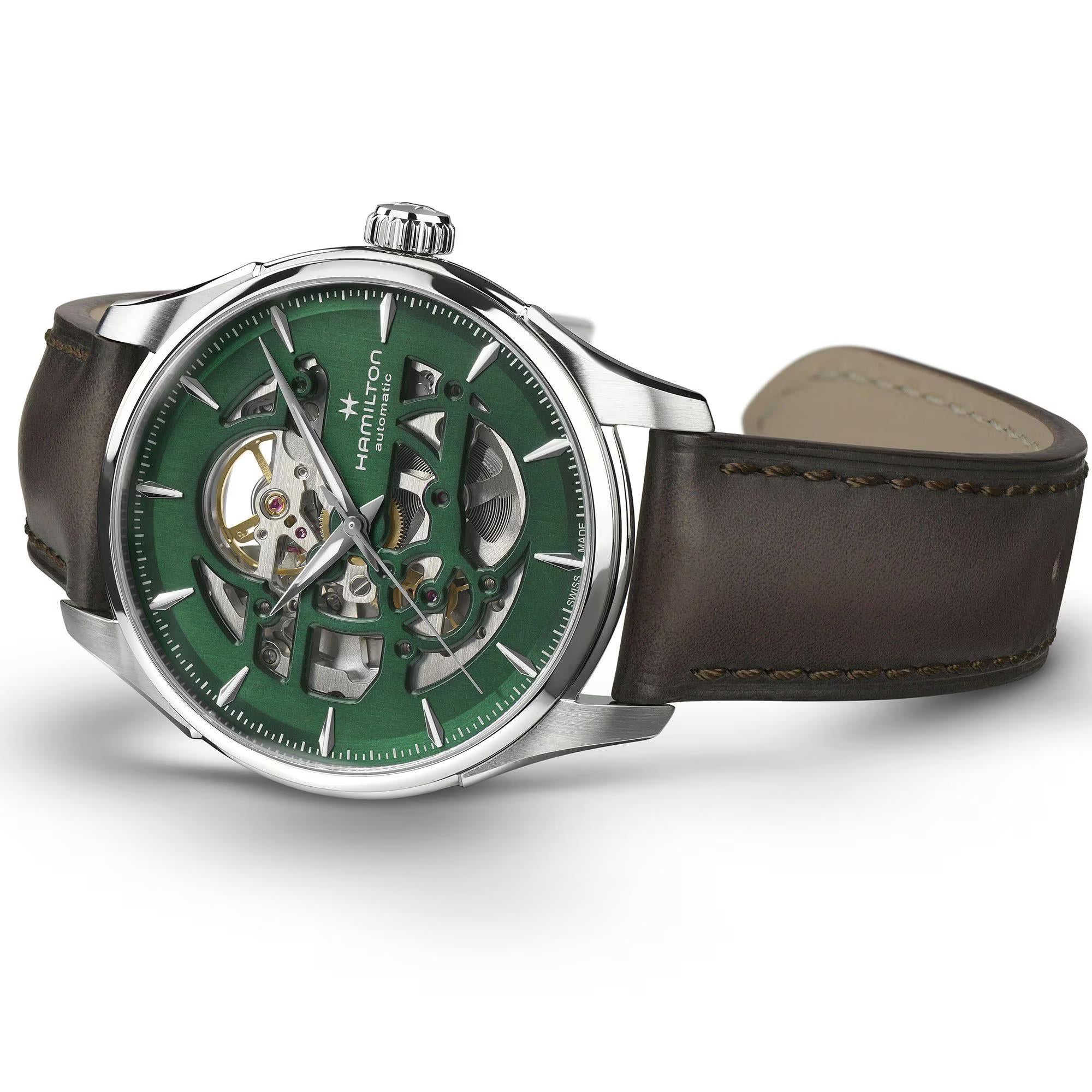 Hamilton Jazzmaster Skeleton Automatic Green Dial Leather Strap Men's Watch H42535560