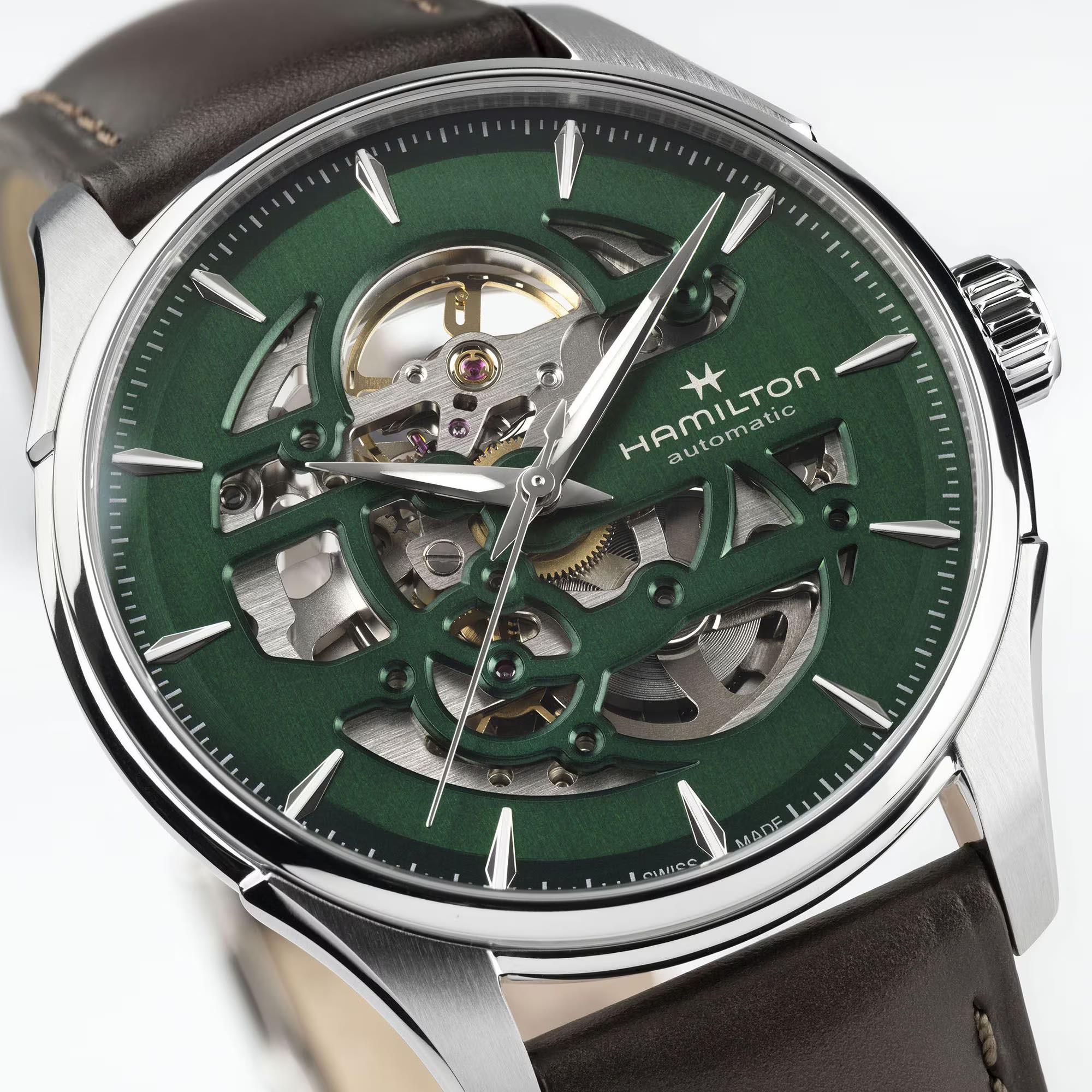 Hamilton Jazzmaster Skeleton Automatic Green Dial Leather Strap Men's Watch H42535560