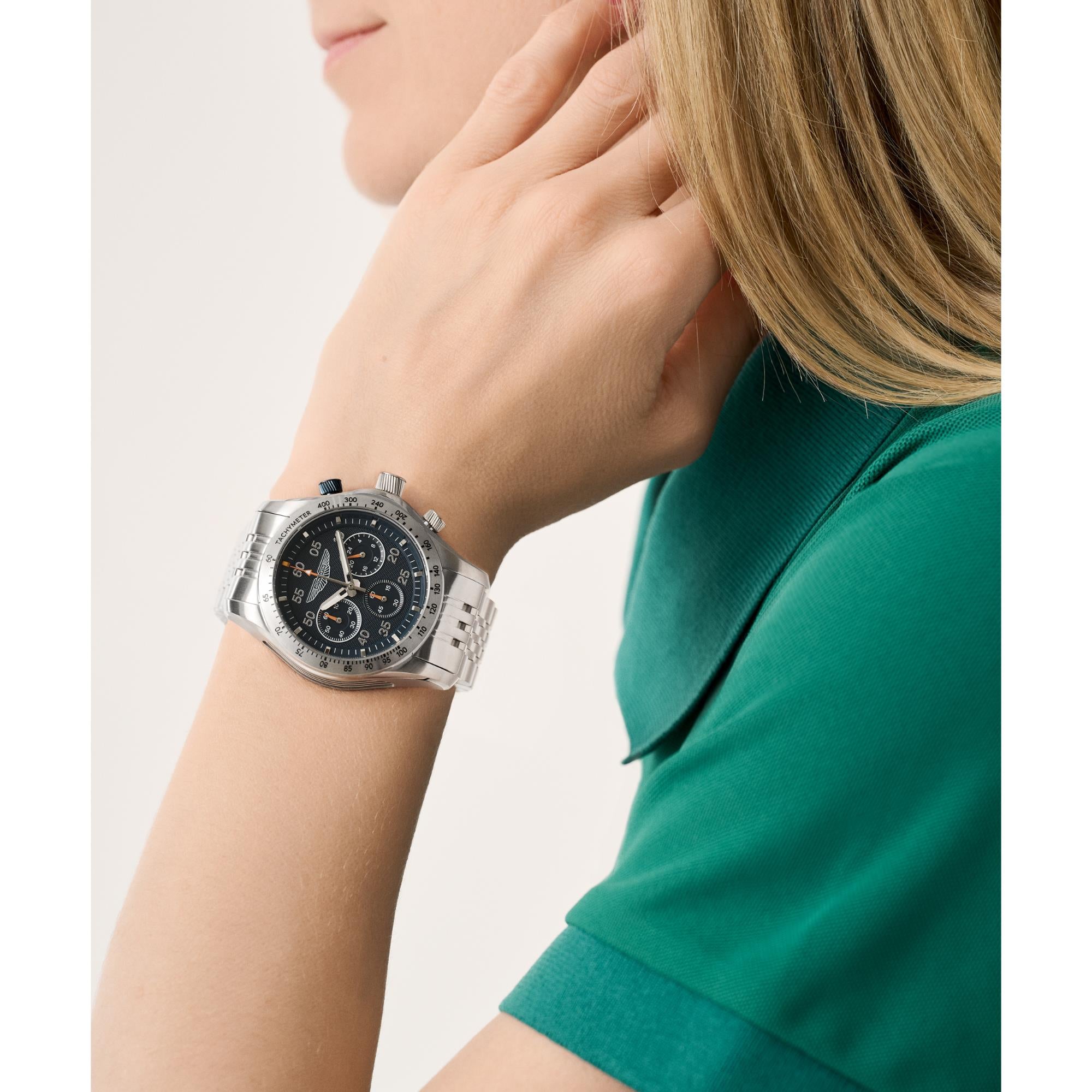 Aston Martin AML Thrill Quartz Chronograph Blue Dial Steel Strap Unisex Watch MTRS1F503