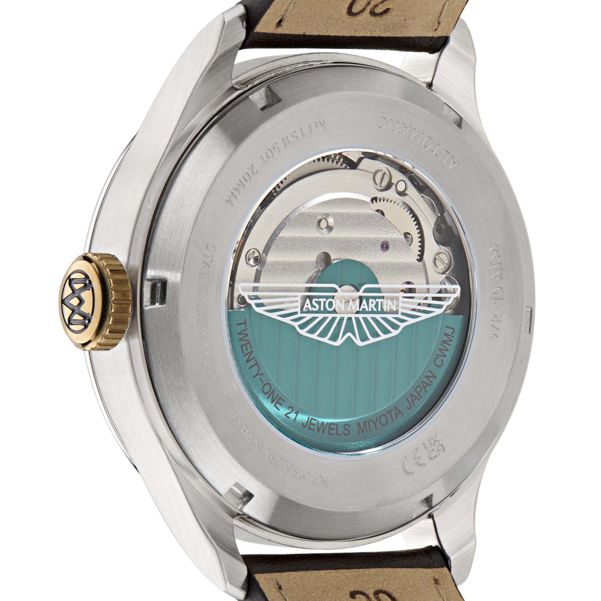 Aston Martin AML Timeless Automatic Black Dial Leather Strap Men's Watch MTTS1F501