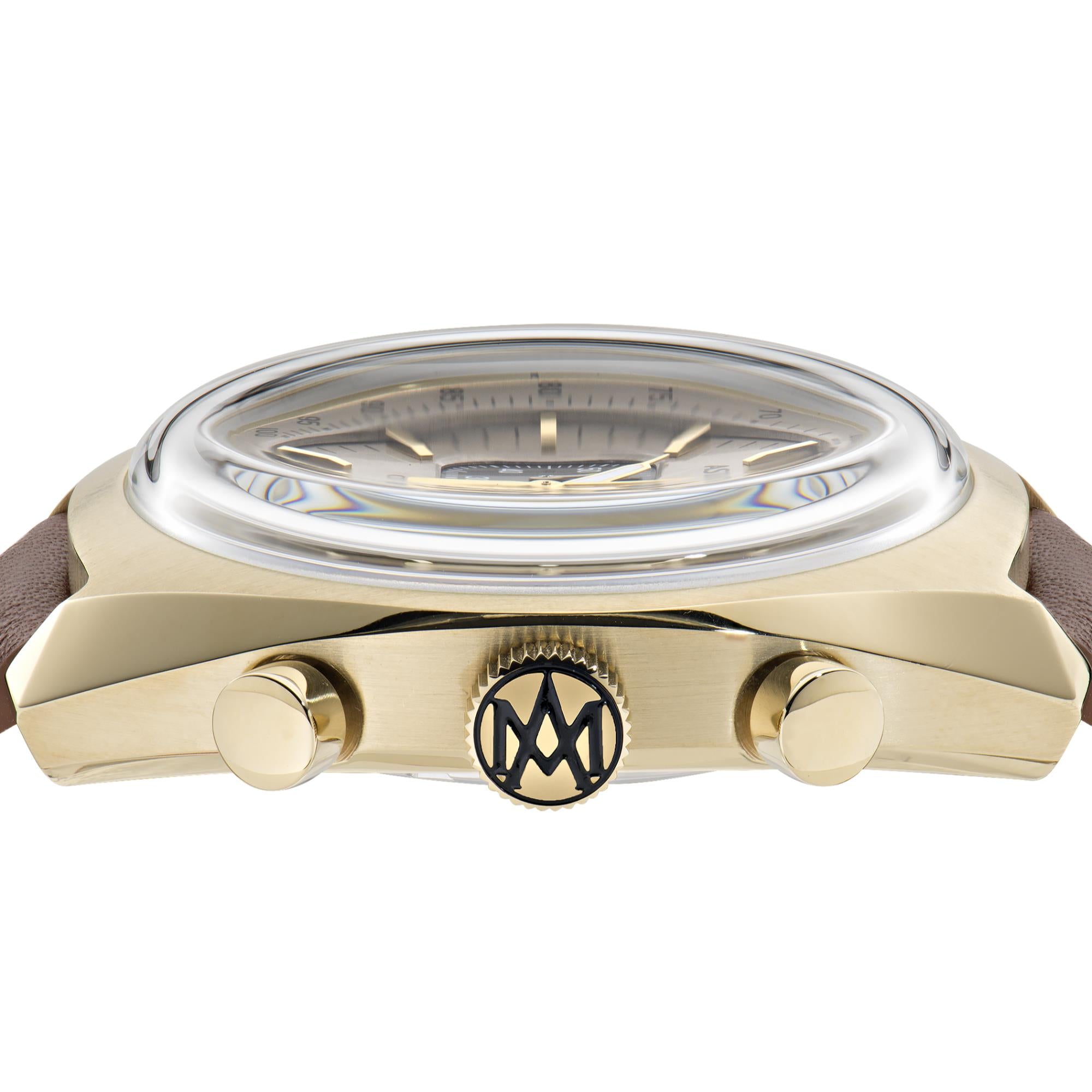 Aston Martin AML Timeless Automatic Chronograph Champagne Dial Leather Strap Men's Watch MTTS2F502