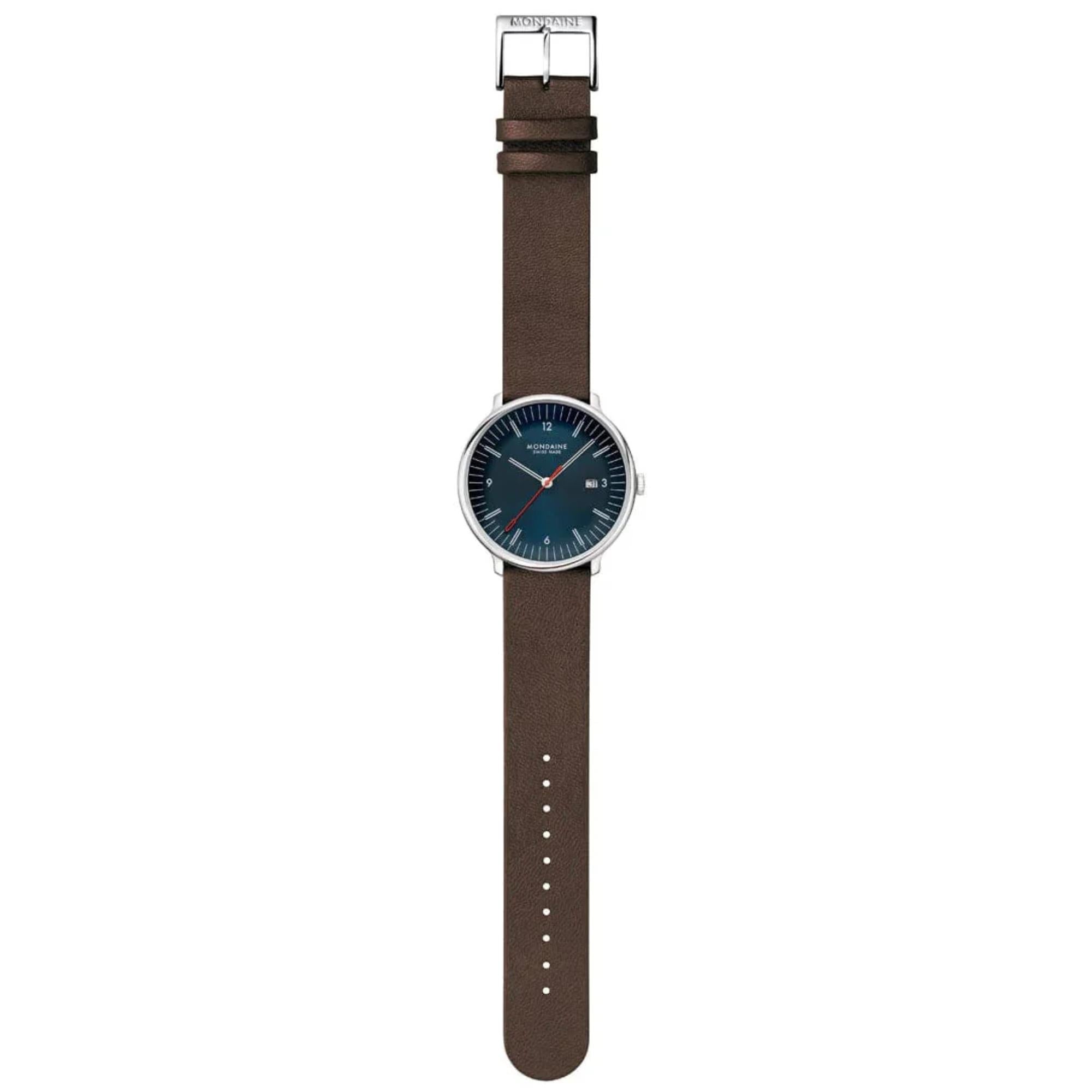 Mondaine Doppio Quartz Blue Dial Leather Strap Men's Watch MLE.41240.LGV