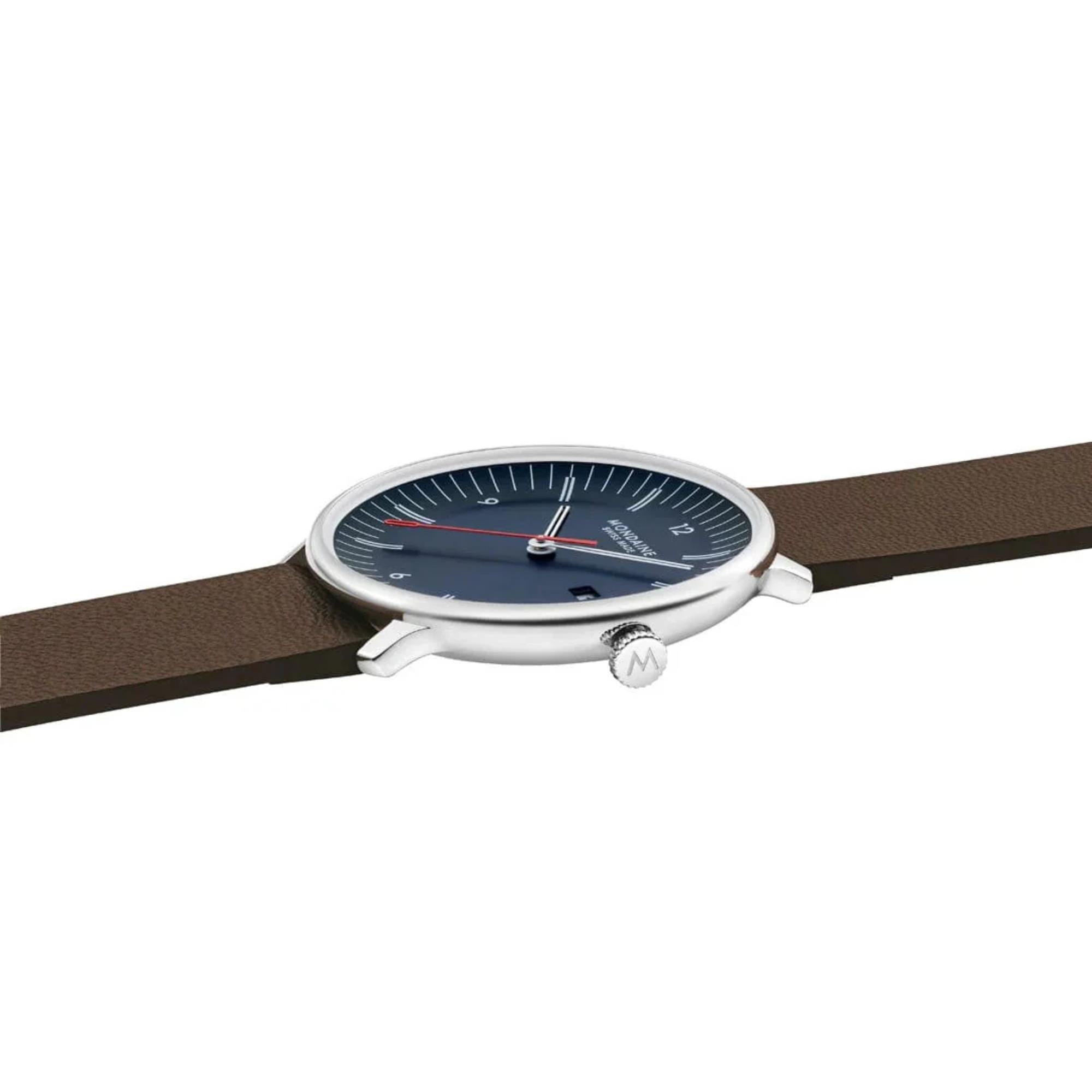 Mondaine Doppio Quartz Blue Dial Leather Strap Men's Watch MLE.41240.LGV