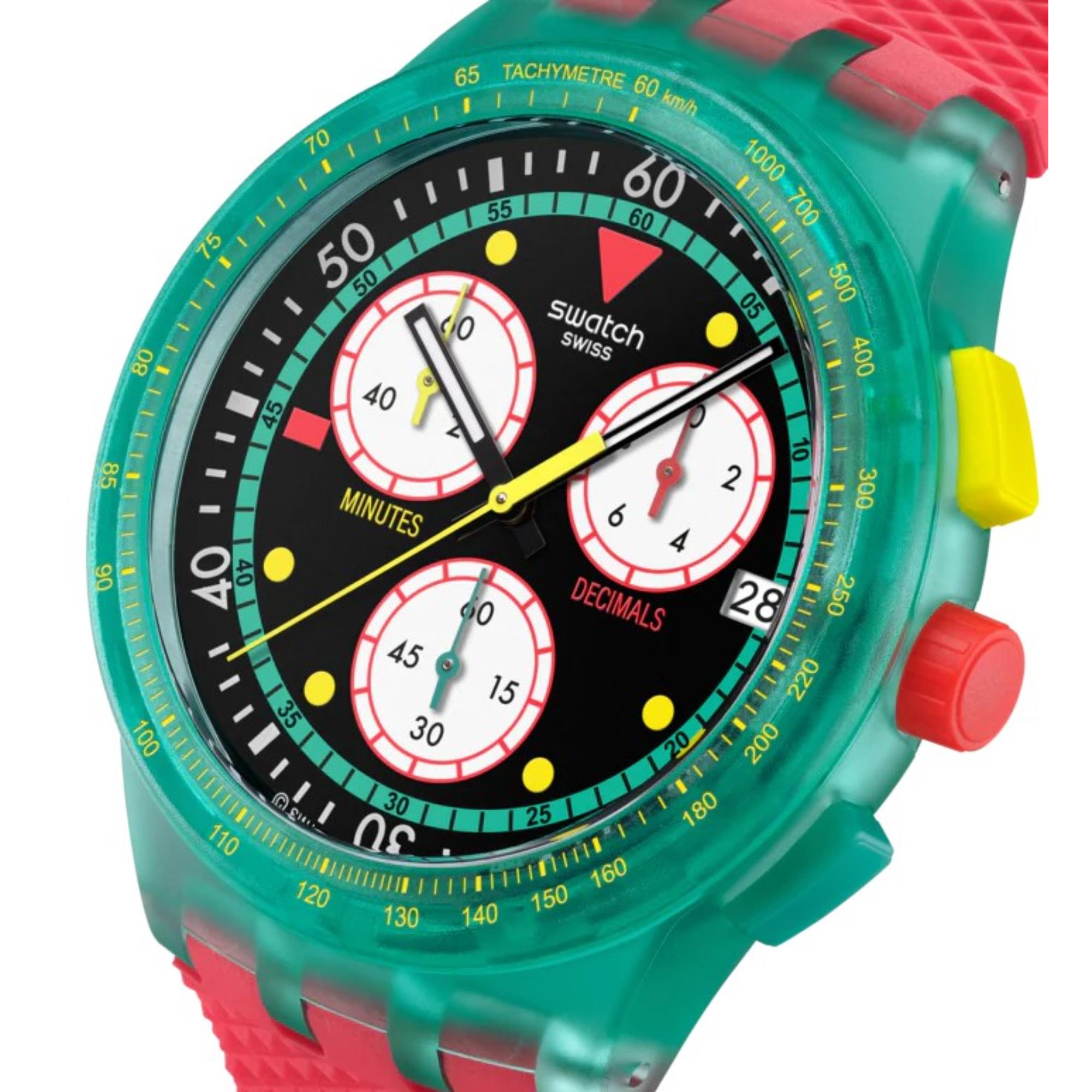 Swatch Originals Neon Emerald Chronograph Quartz Black Dial Silicone Strap Unisex Watch SUSG409