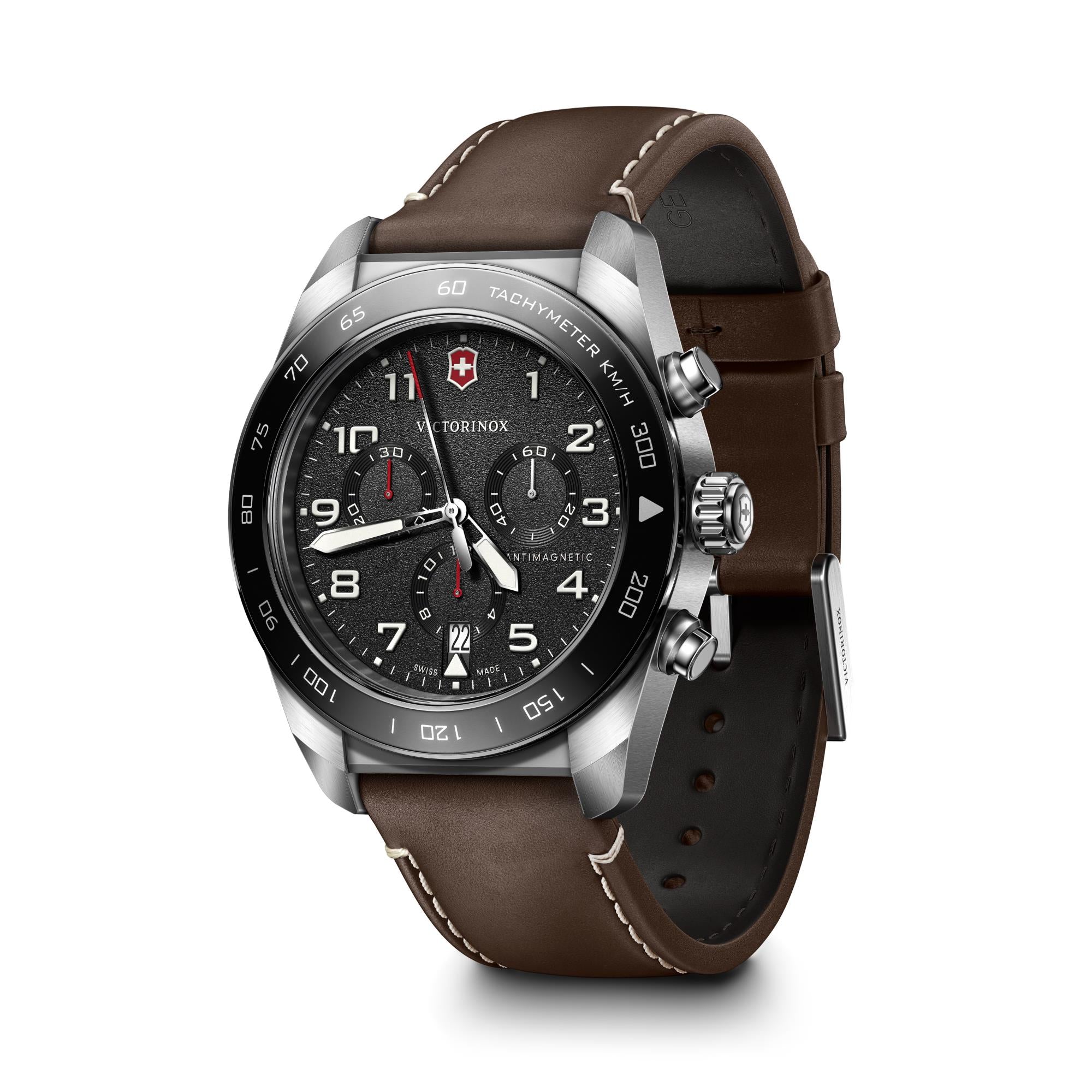 Victorinox Swiss Army Chronograph Black Dial Leather Strap Men's Watch 242046