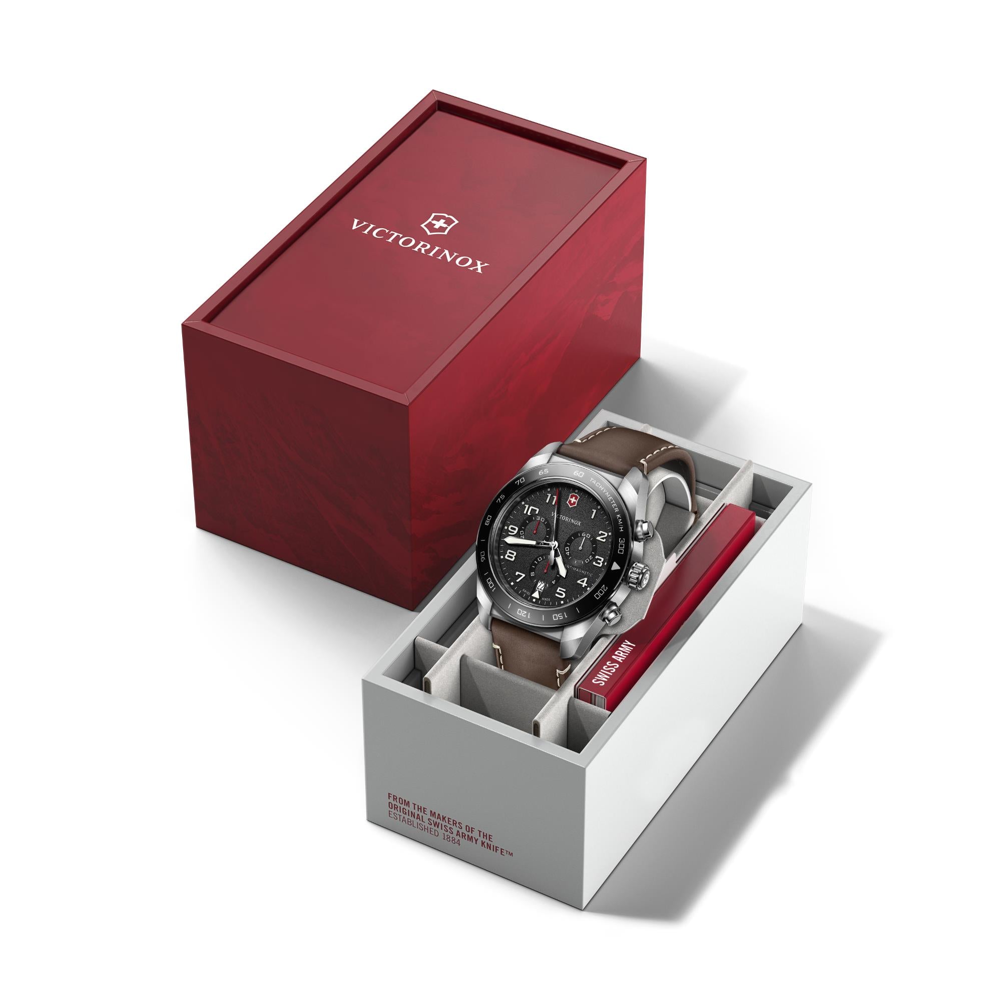 Victorinox Swiss Army Chronograph Black Dial Leather Strap Men's Watch 242046