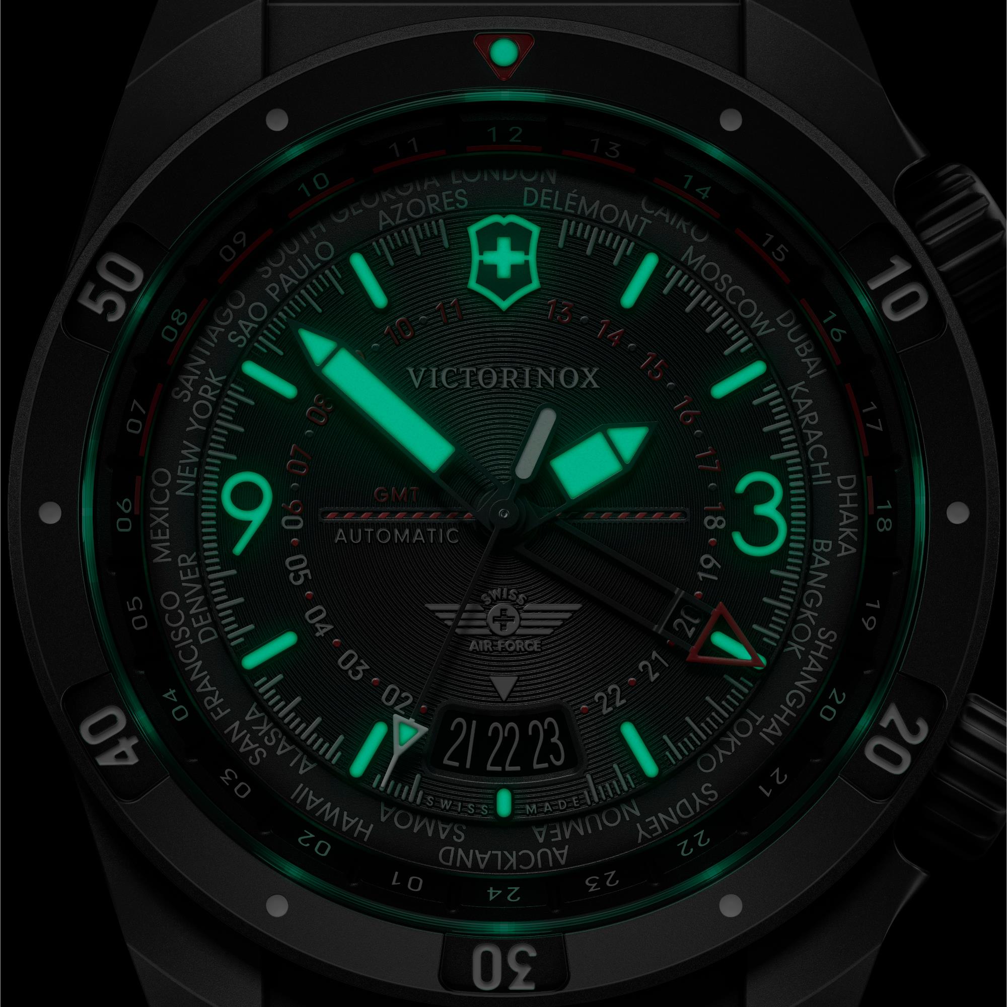 Victorinox Air Pro 43mm GMT Black Dial Rubber Mens Automatic Watch 242006
